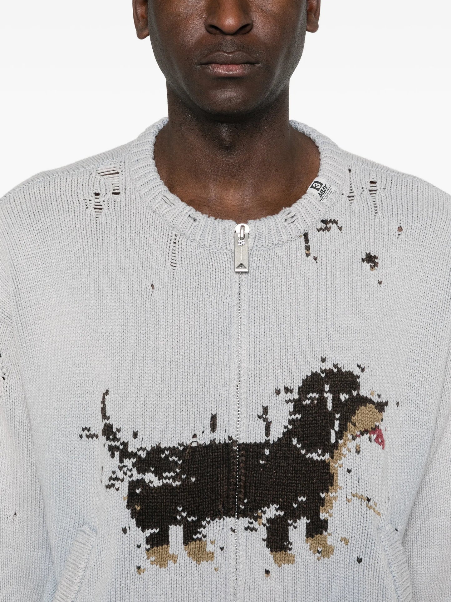 dog-jacquard distressed cardigan