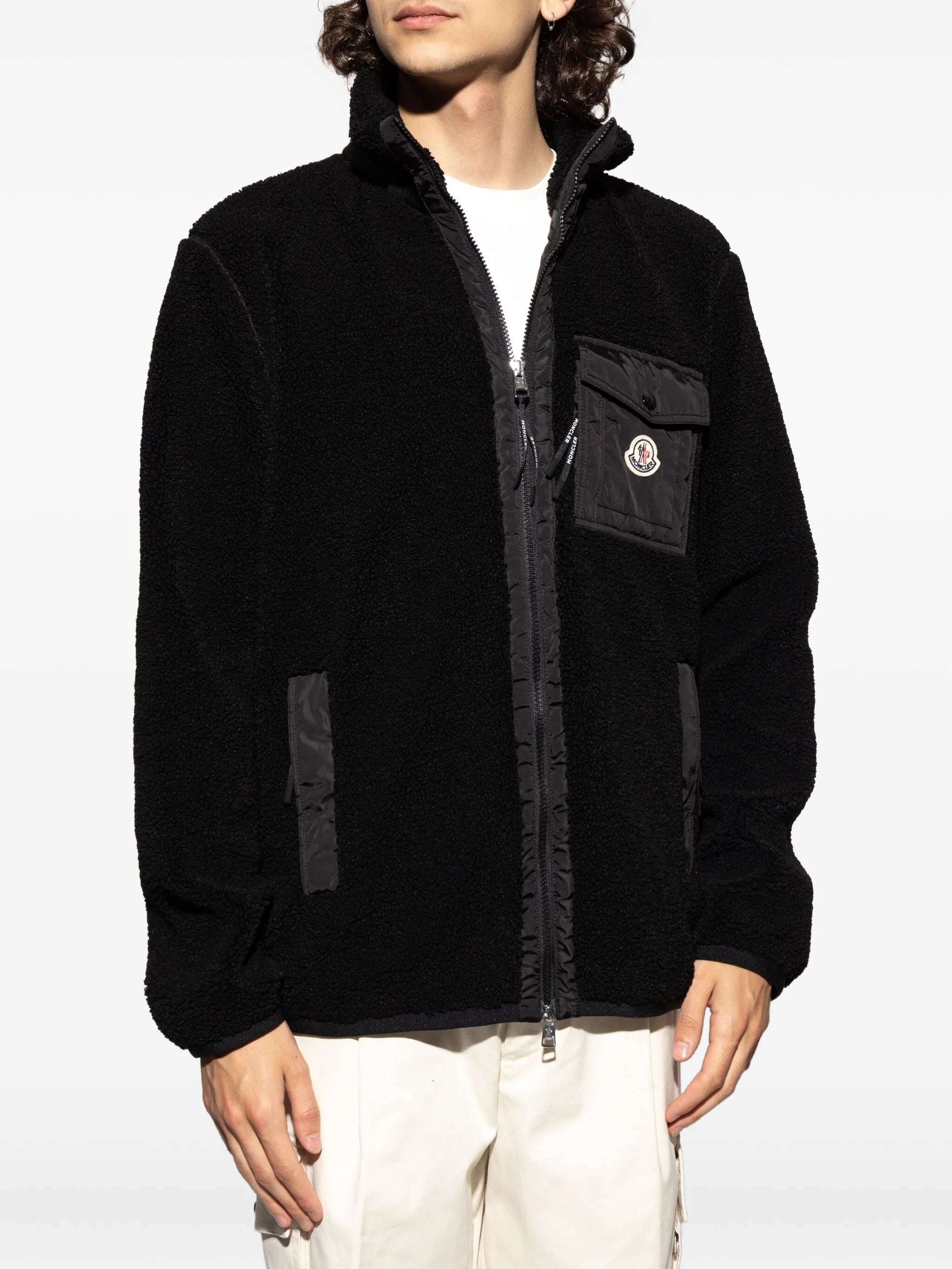 fleece patch-pocket sweater