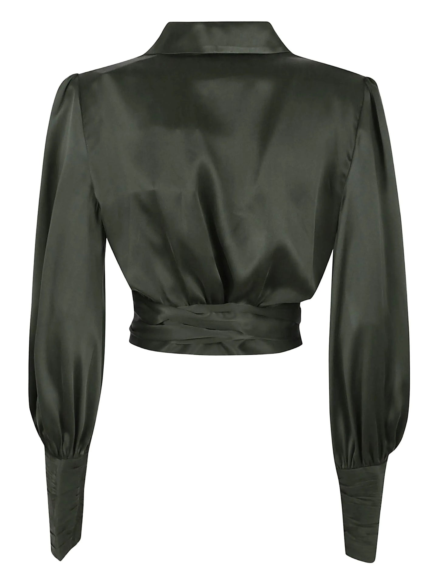 wrap-effect puff-sleeve top