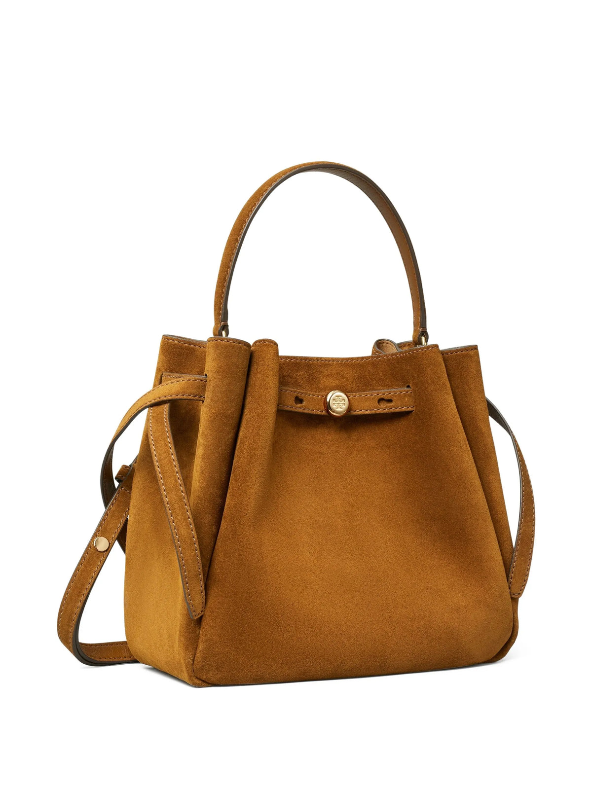 Romy logo-plaque suede bucket bag