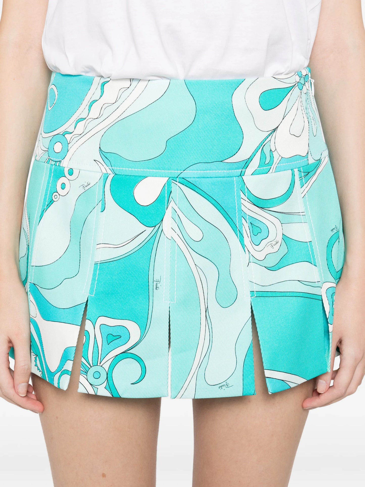 pleated print mini skirt
