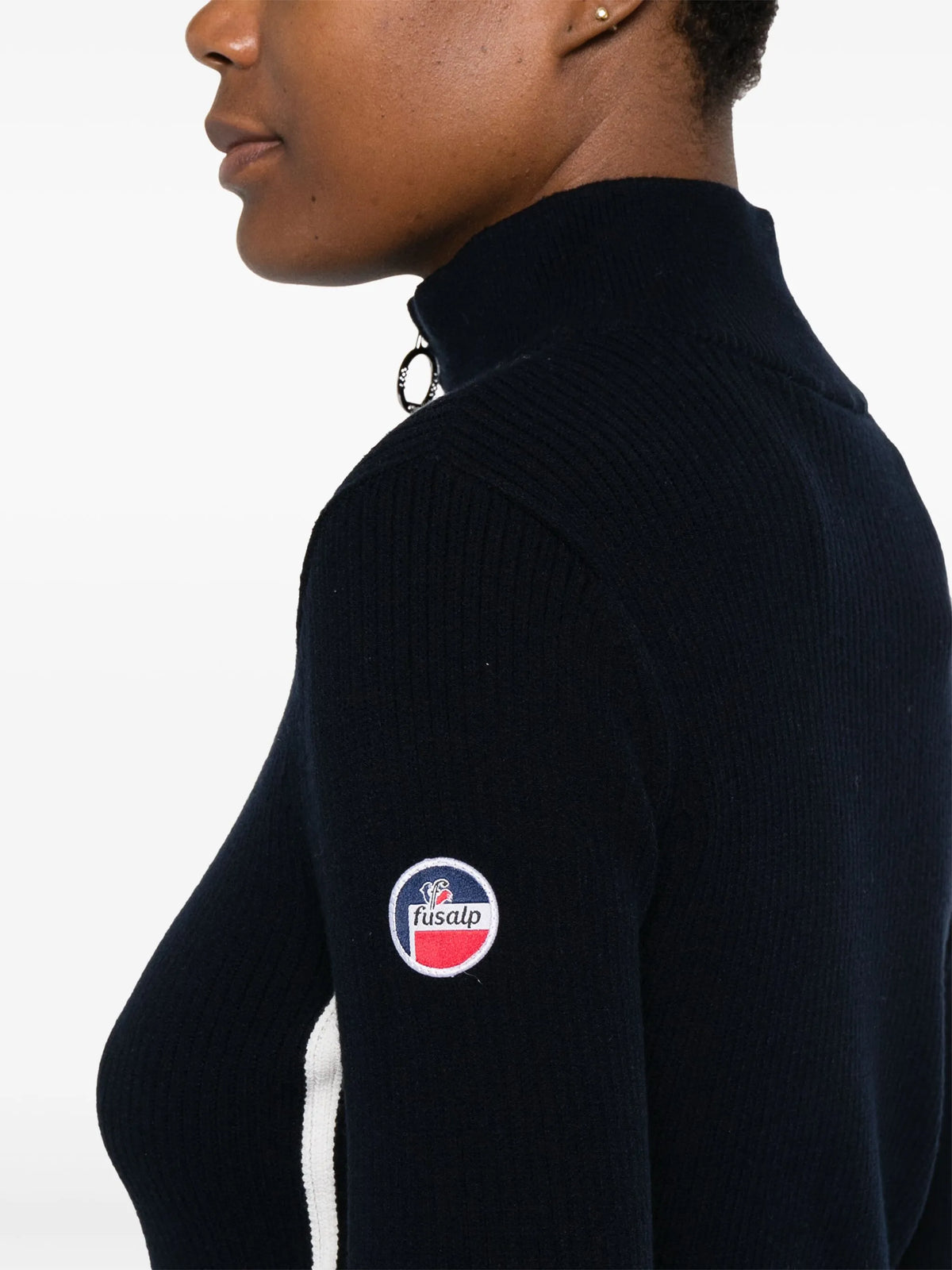 Deltanao side-stripe zip-neck sweater