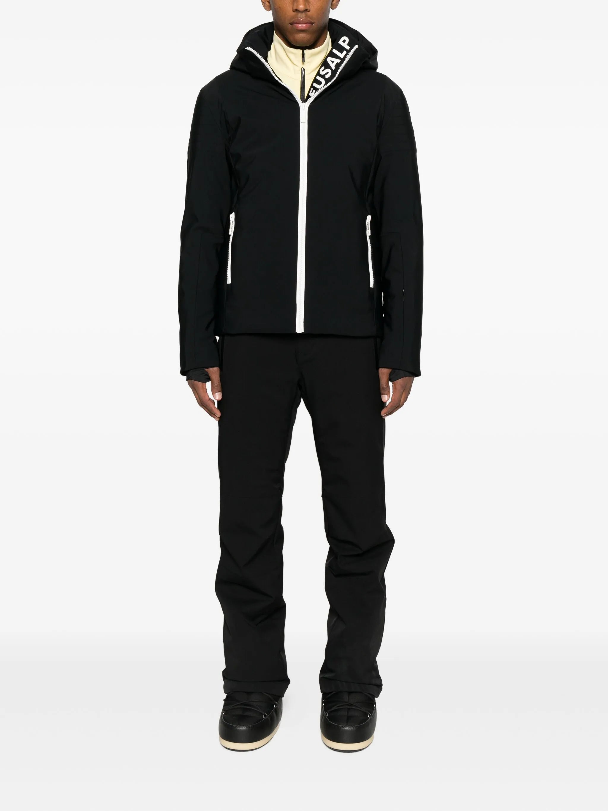 hooded zip-front ski jacket