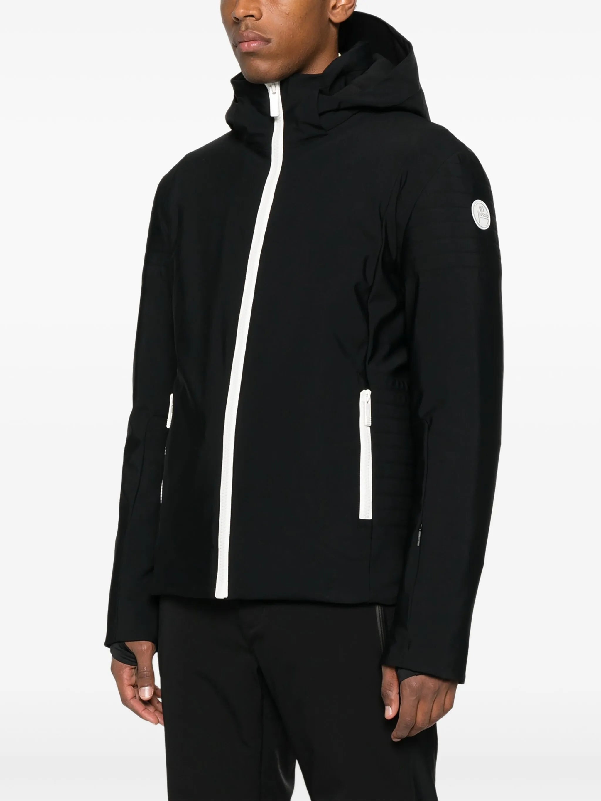 hooded zip-front ski jacket