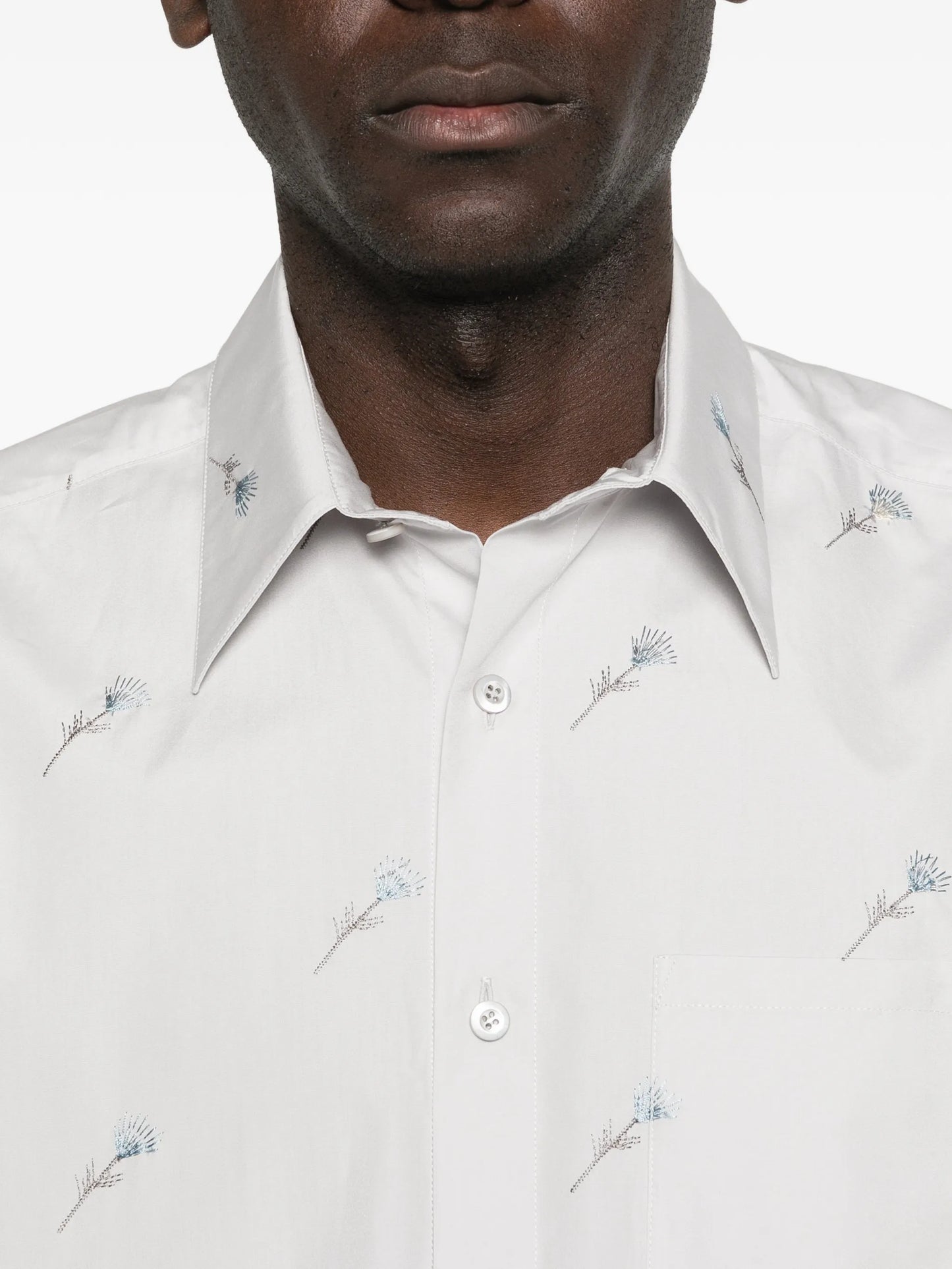 floral-embroidered button-fastening shirt