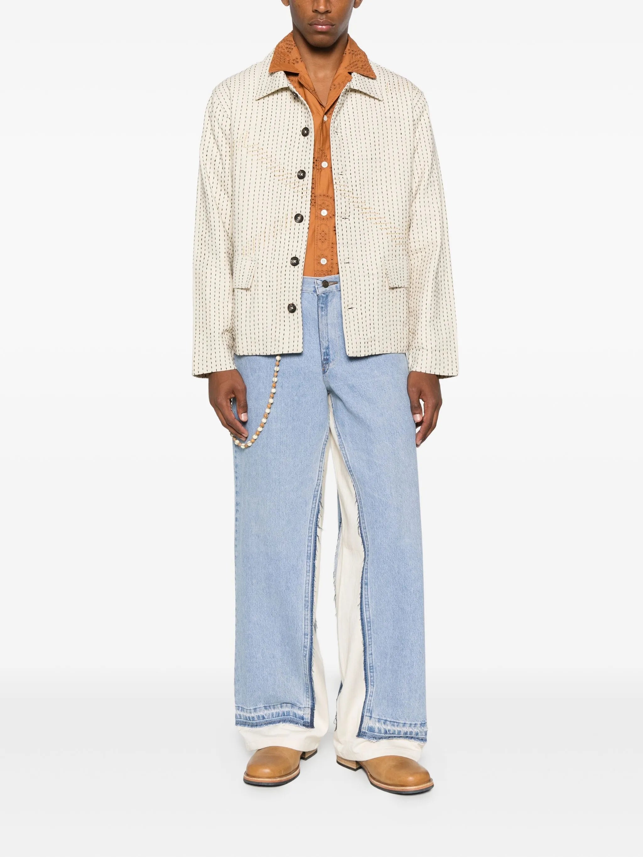 bead-embellished panelled jeans