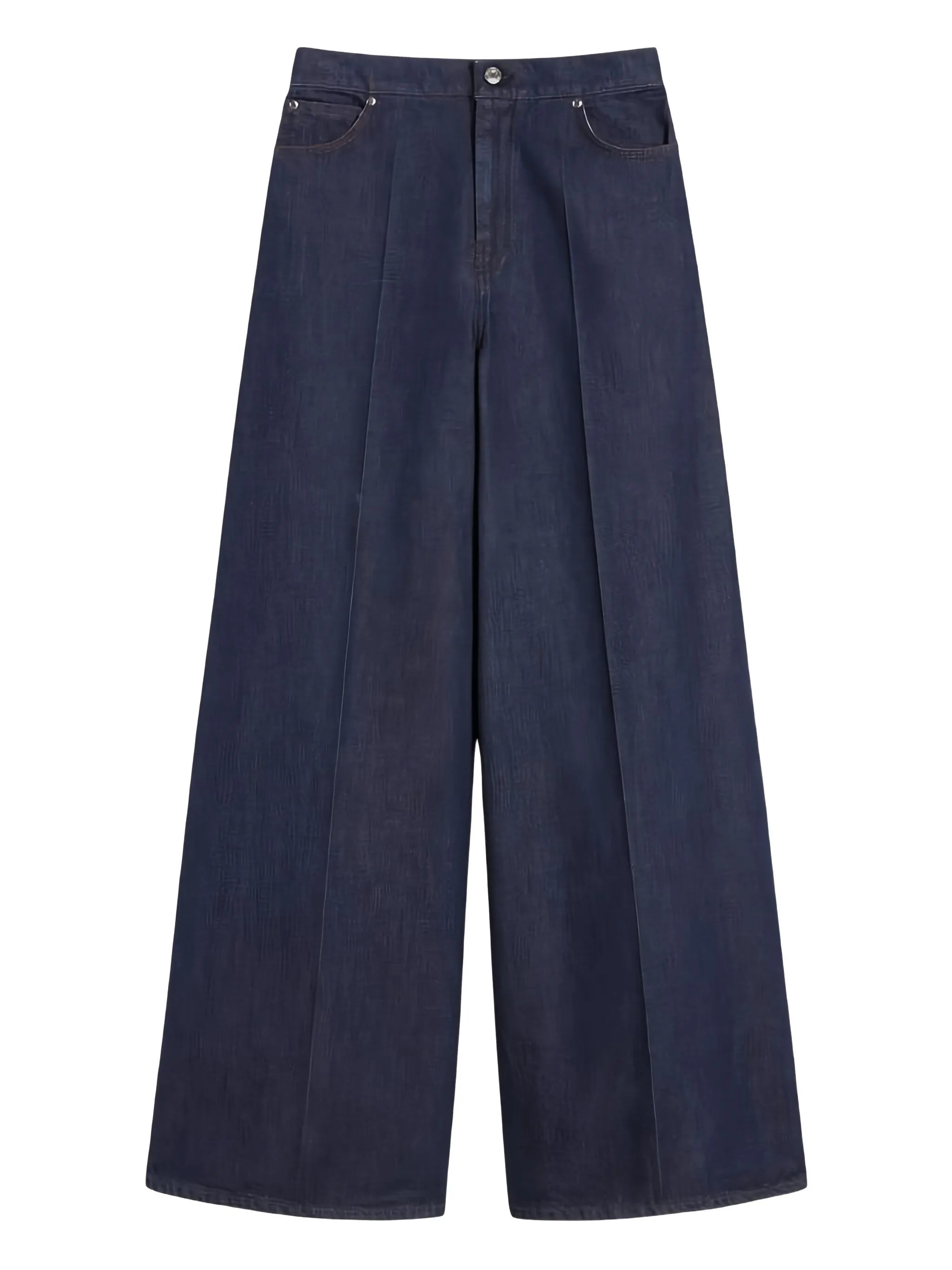 topstitching pleated-front denim jeans