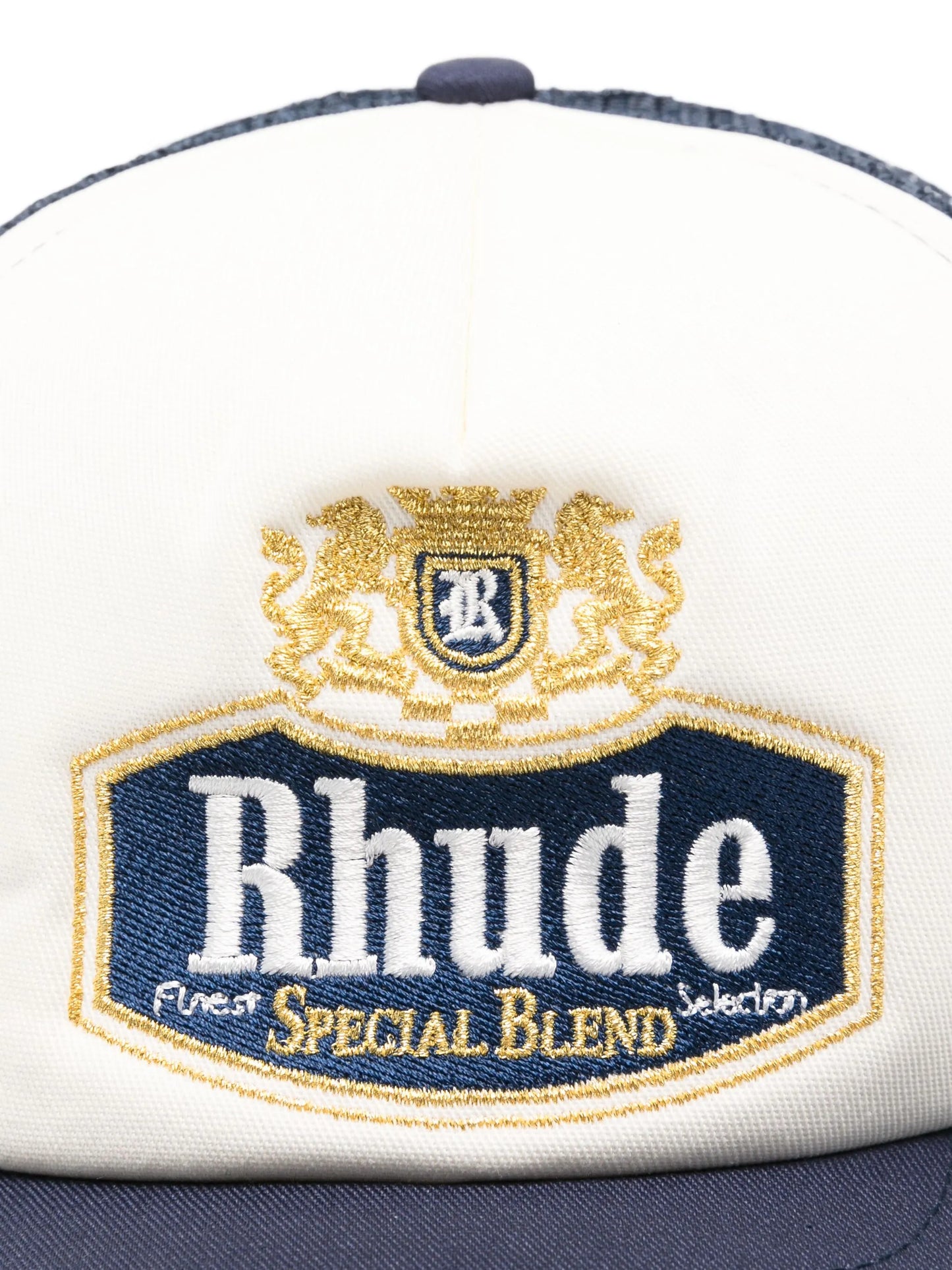 embroidered-logo mesh-back trucker hat