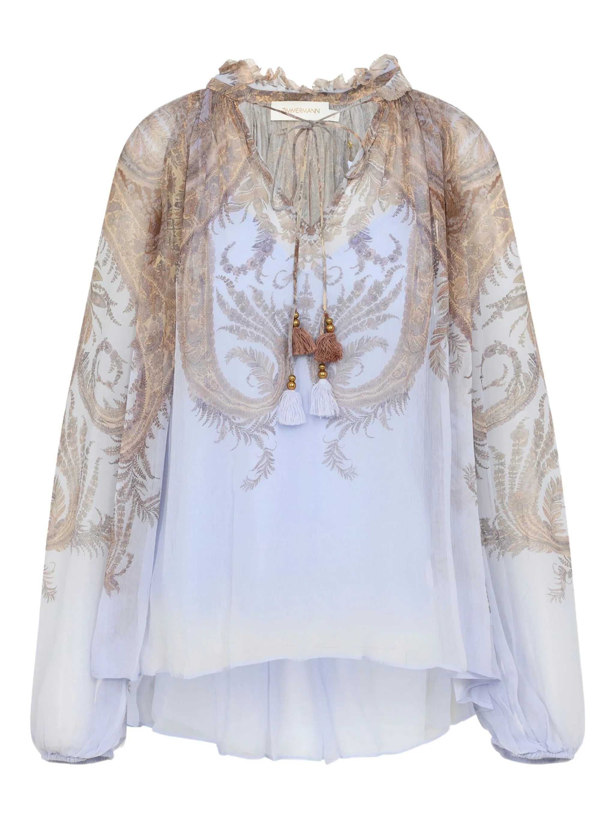 paisley-print ruffled blouse