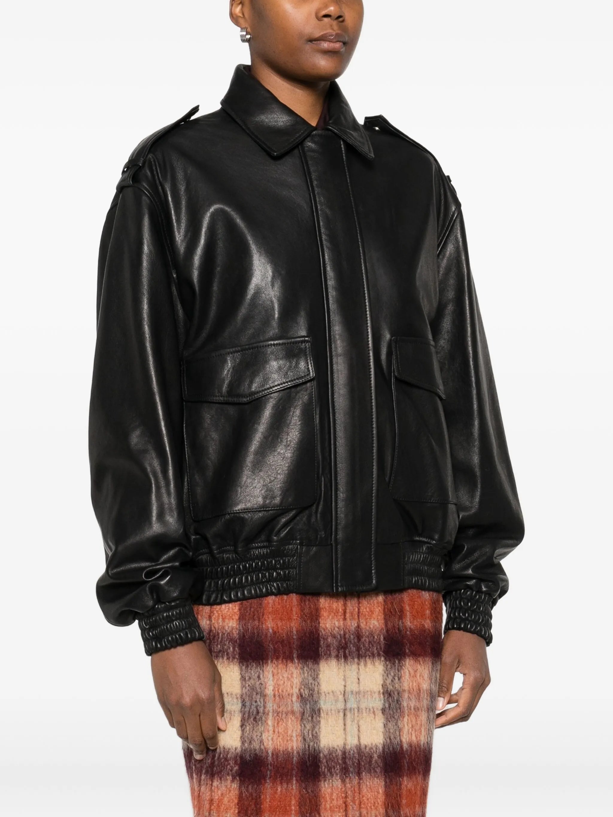 flap-pocket leather jacket