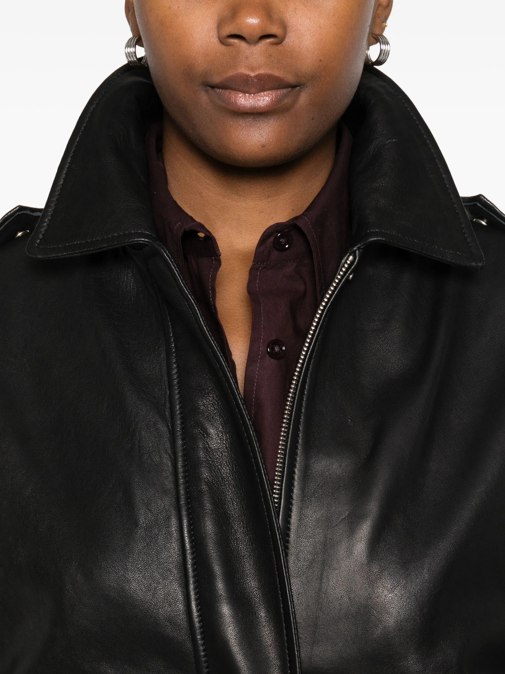flap-pocket leather jacket