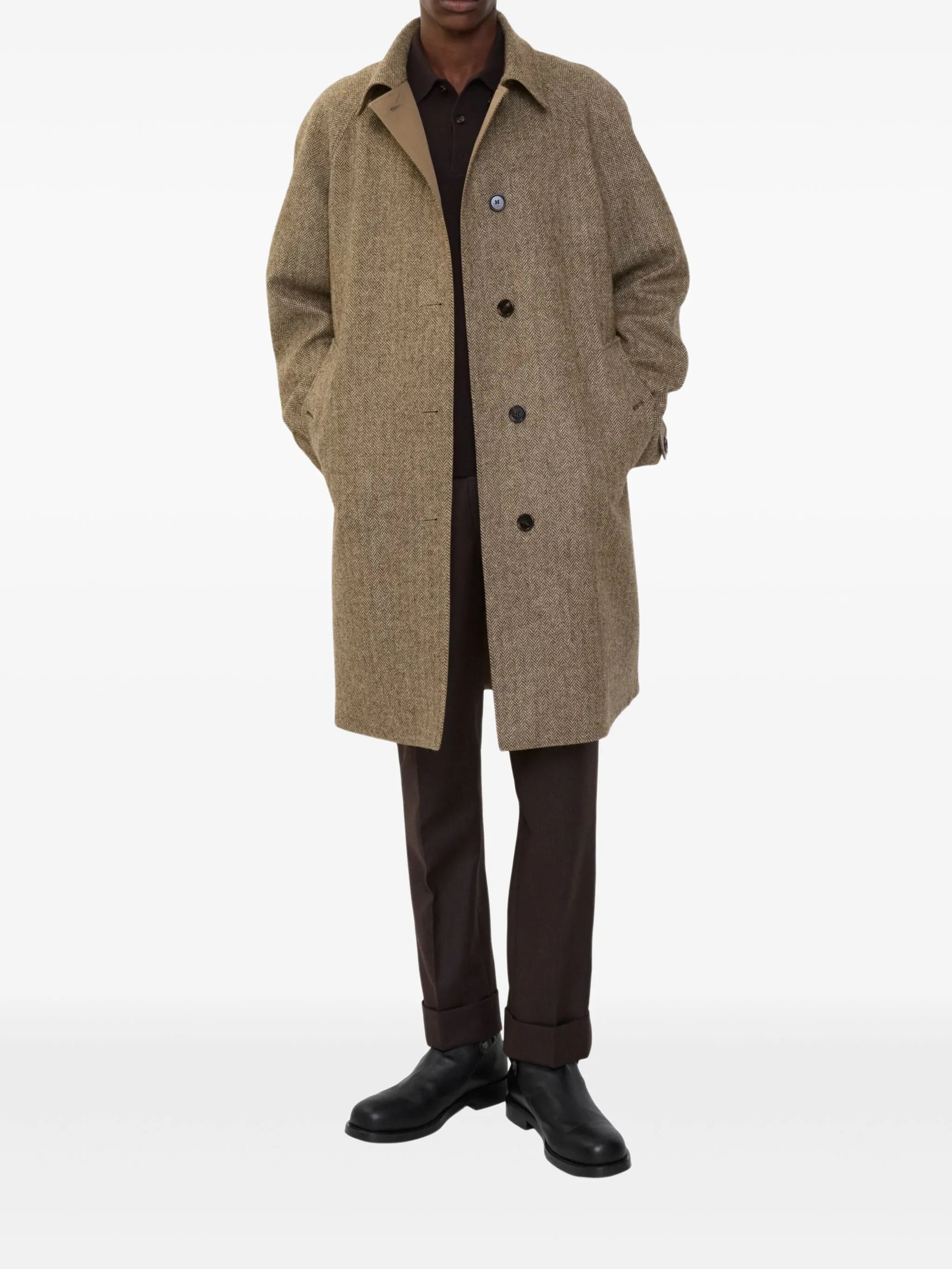 reversible herringbone wool car coat