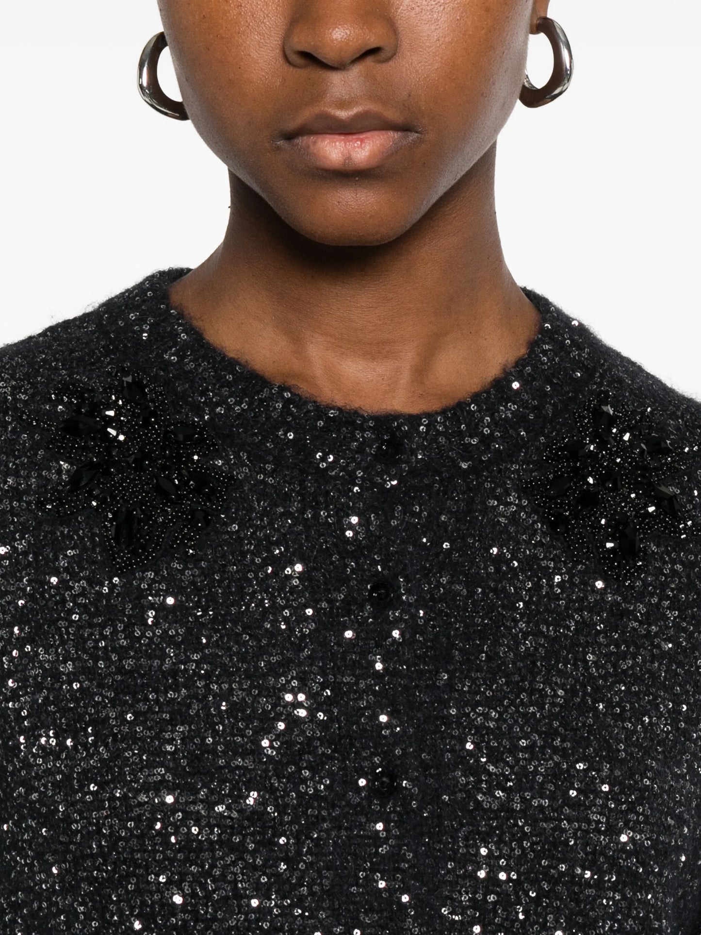 floral-appliqué sequined cardigan