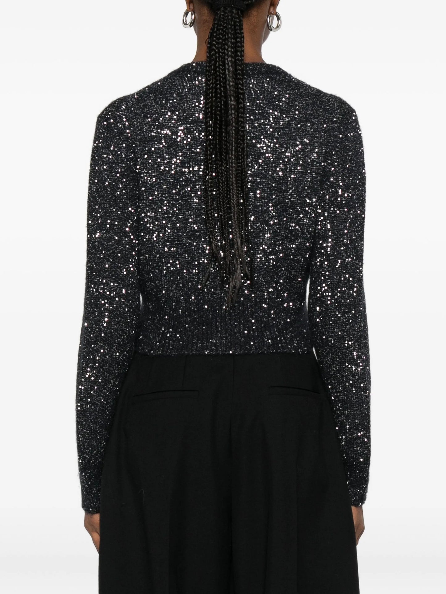 floral-appliqué sequined cardigan