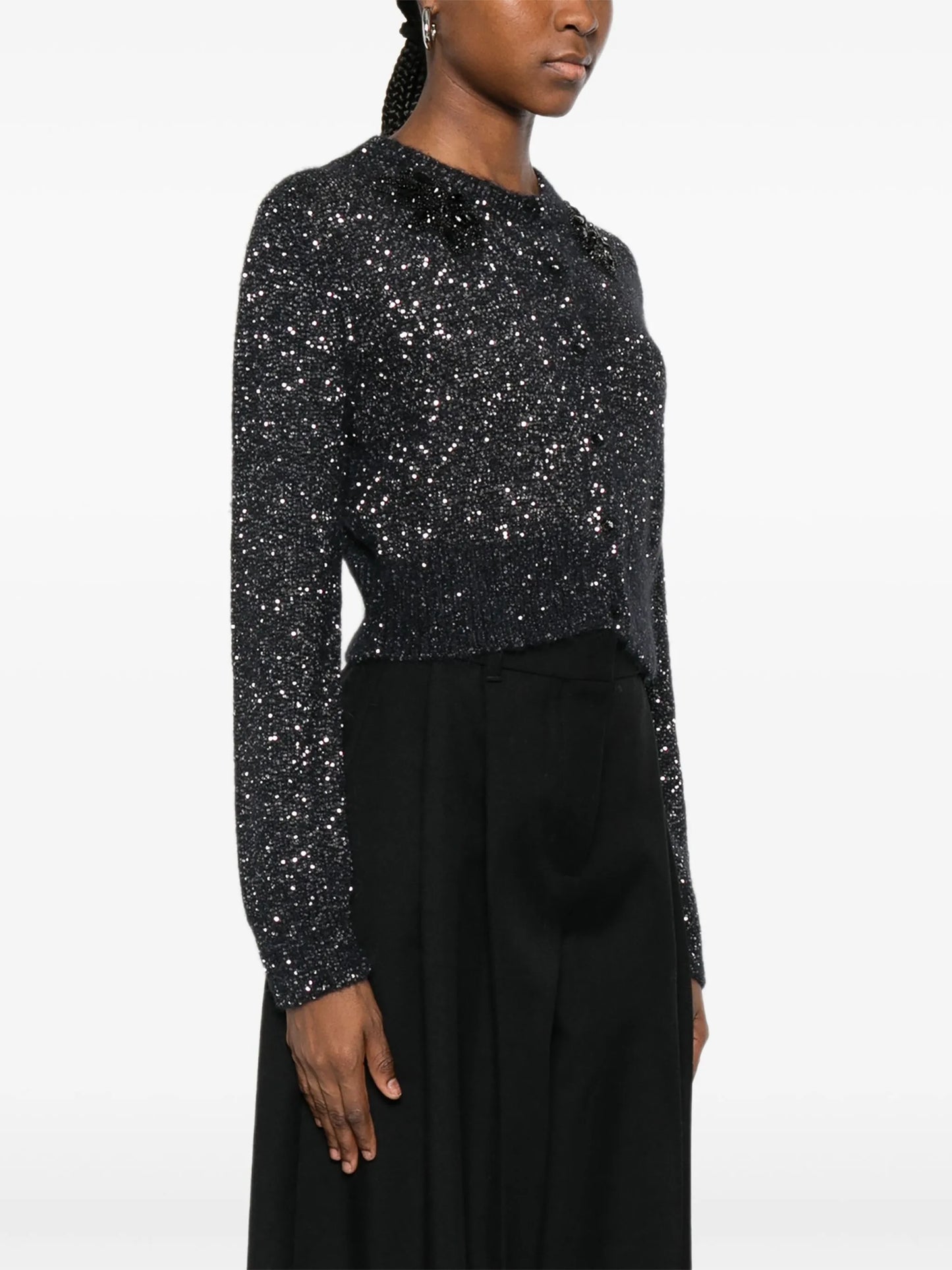 floral-appliqué sequined cardigan