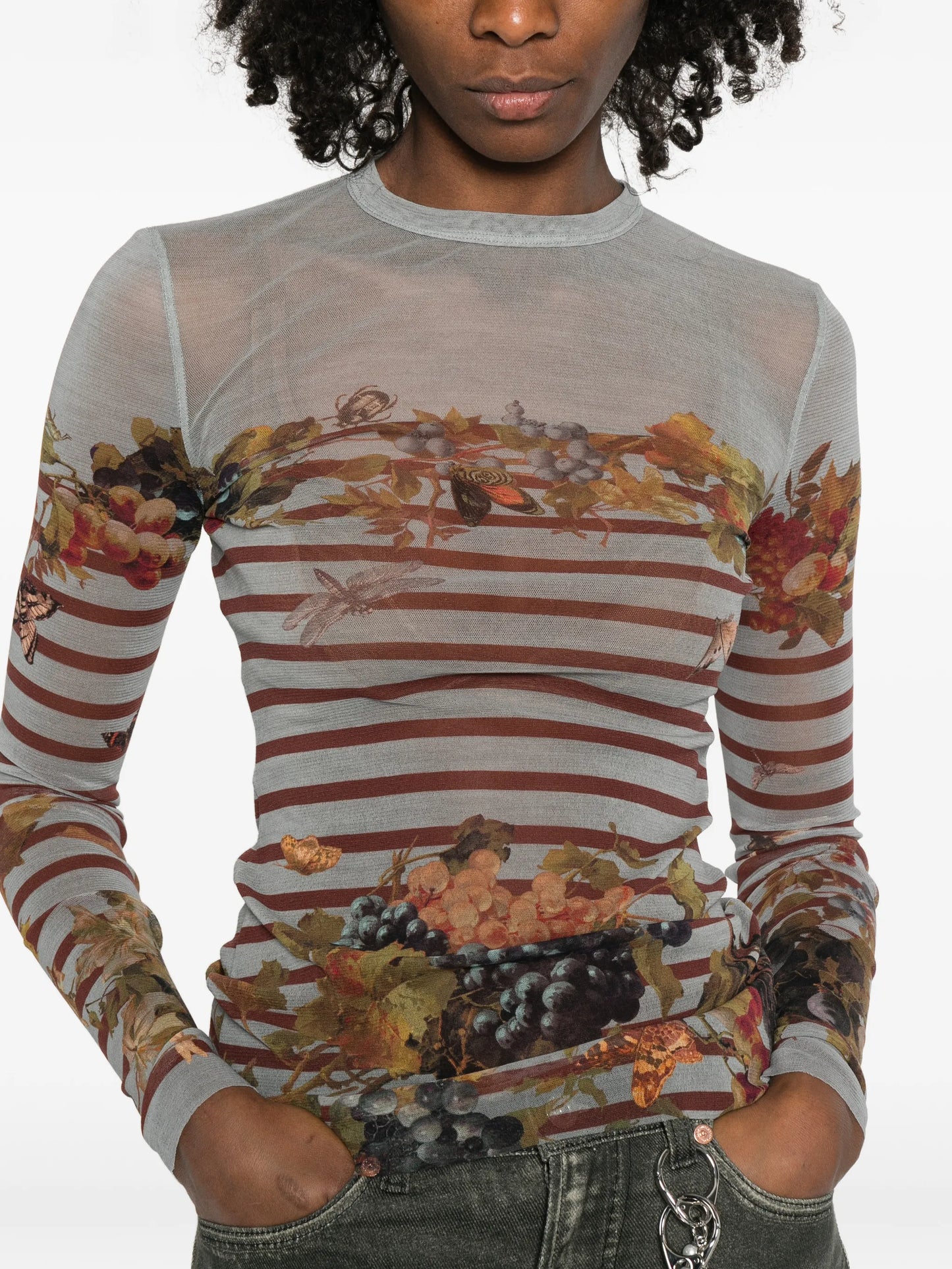 Marinière striped grape-print top