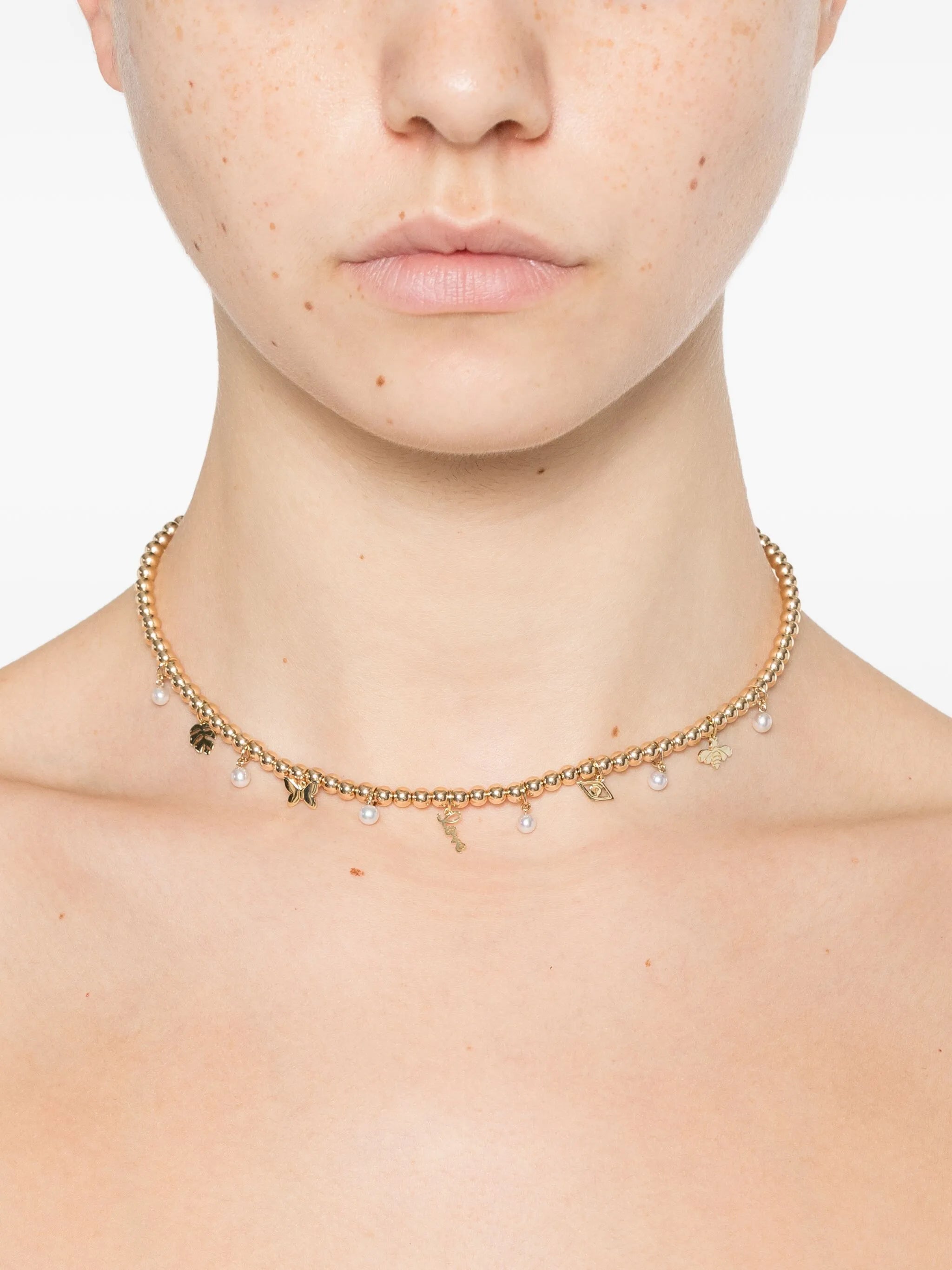 14K yellow gold pearl-embellished necklace