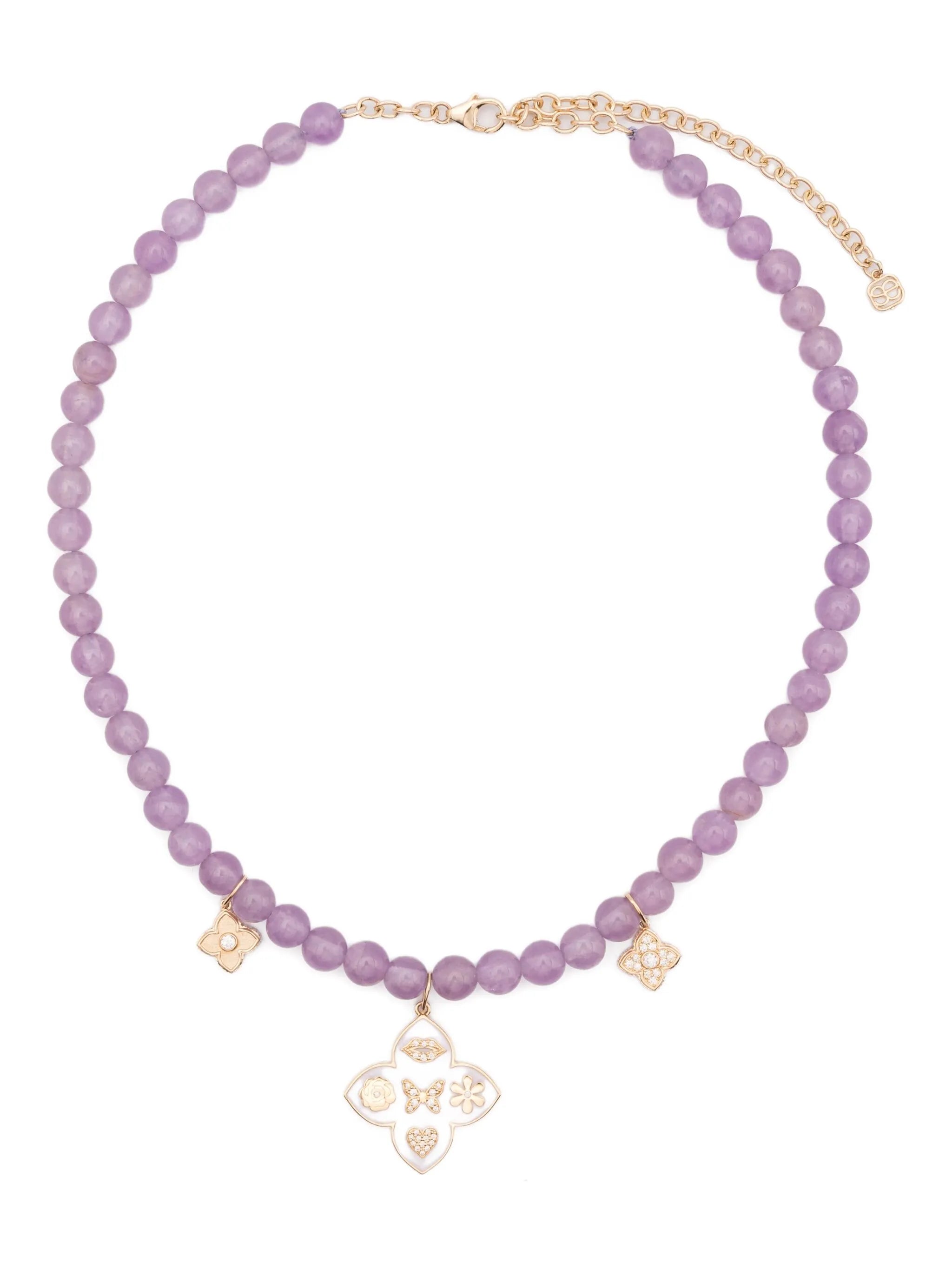 14K yellow gold Moroccan charm diamond necklace