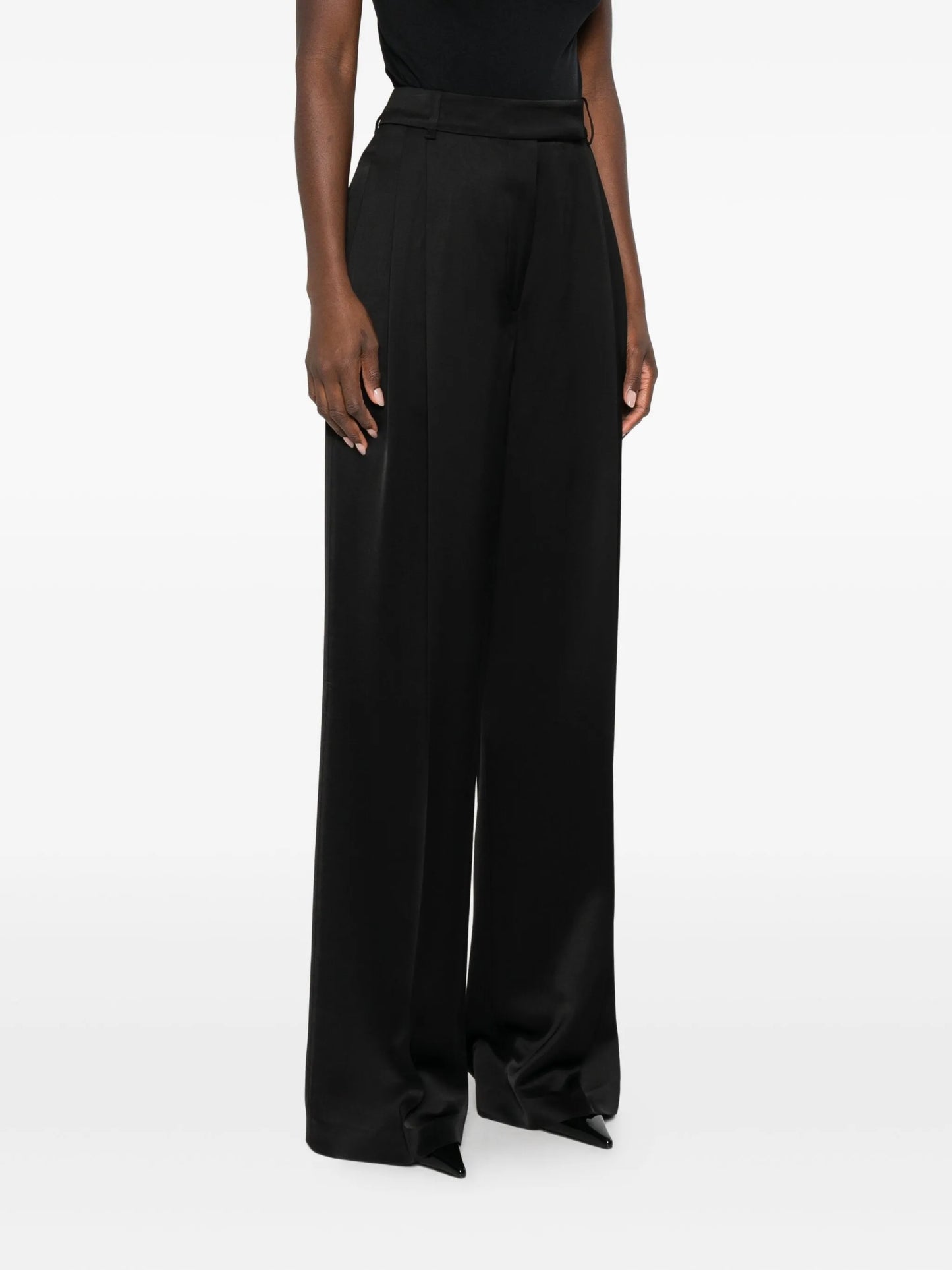 high-waist satin trousers