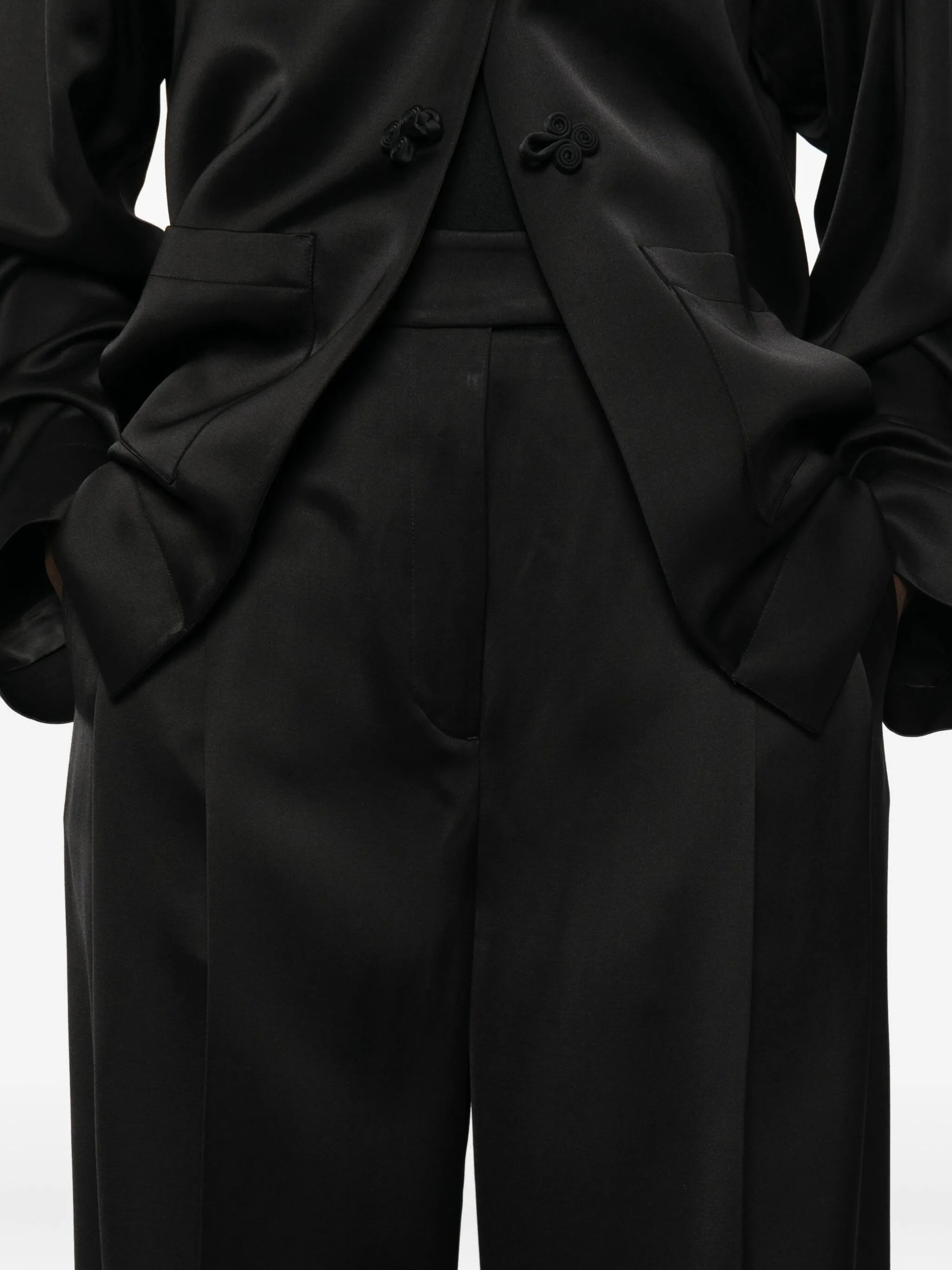 high-waist satin trousers