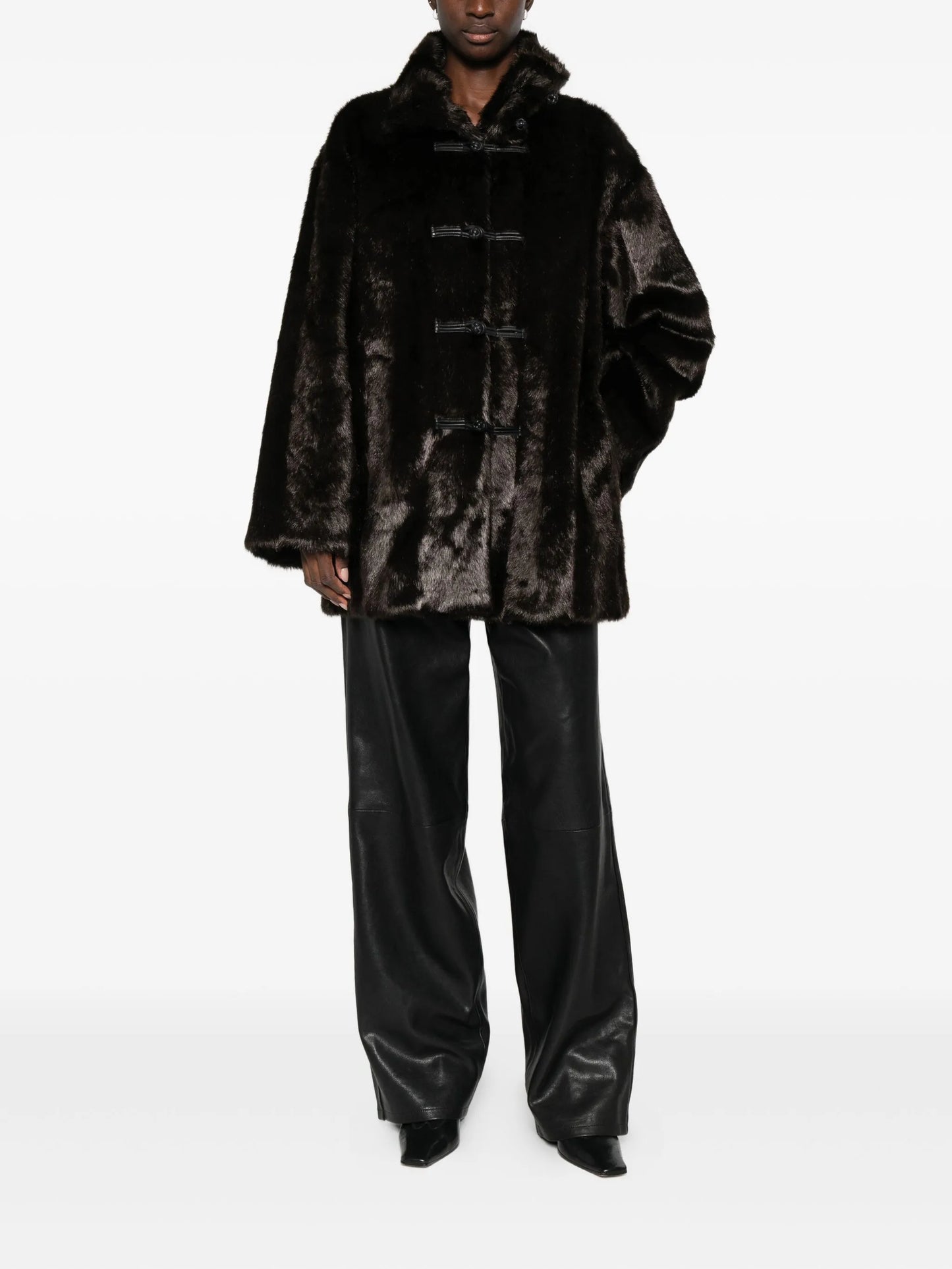 Mandarin-style faux-fur coat