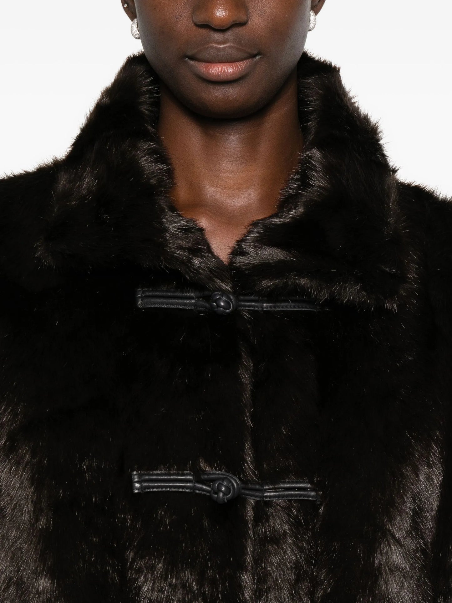 Mandarin-style faux-fur coat