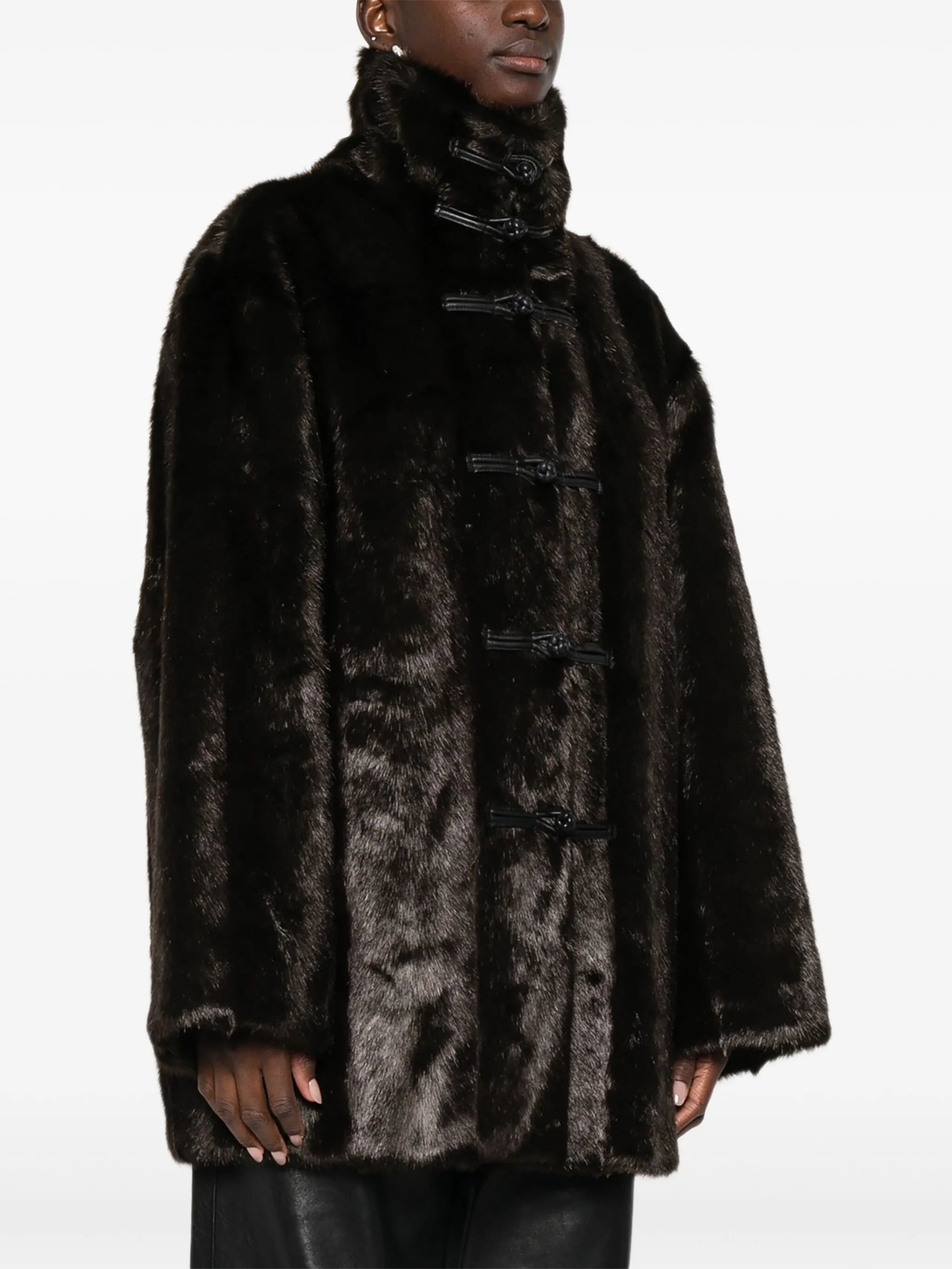 Mandarin-style faux-fur coat