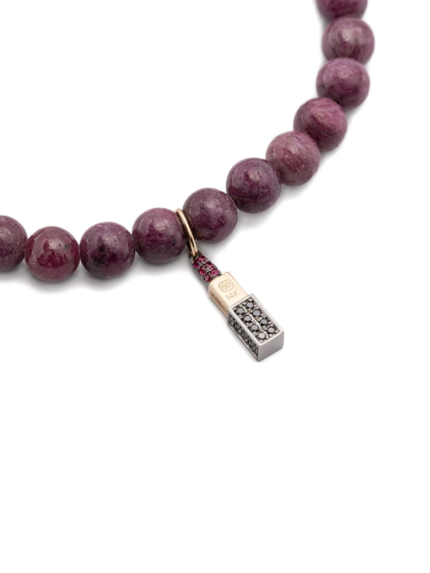 14CT yellow gold diamond and ruby charm bracelet