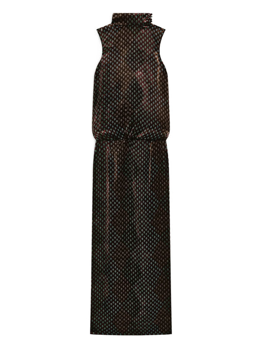 high-neck patterned maxi dress