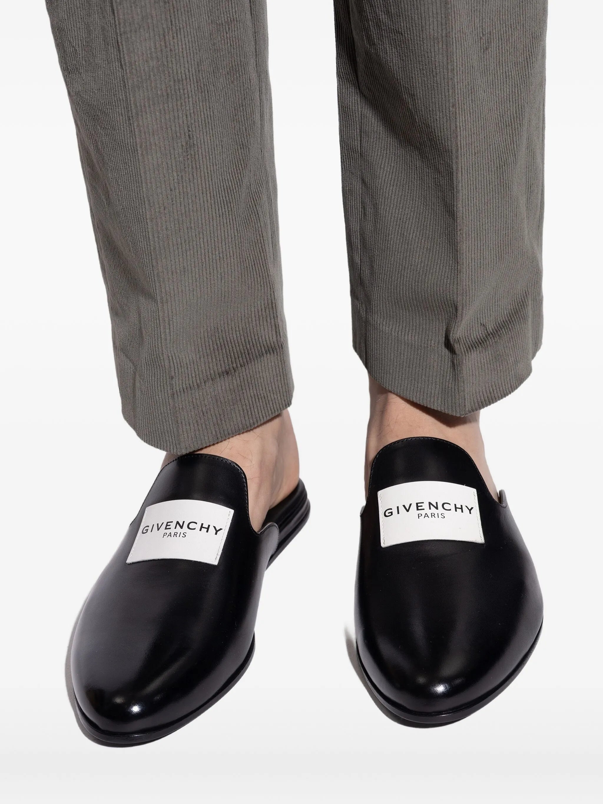 logo-patch leather mules