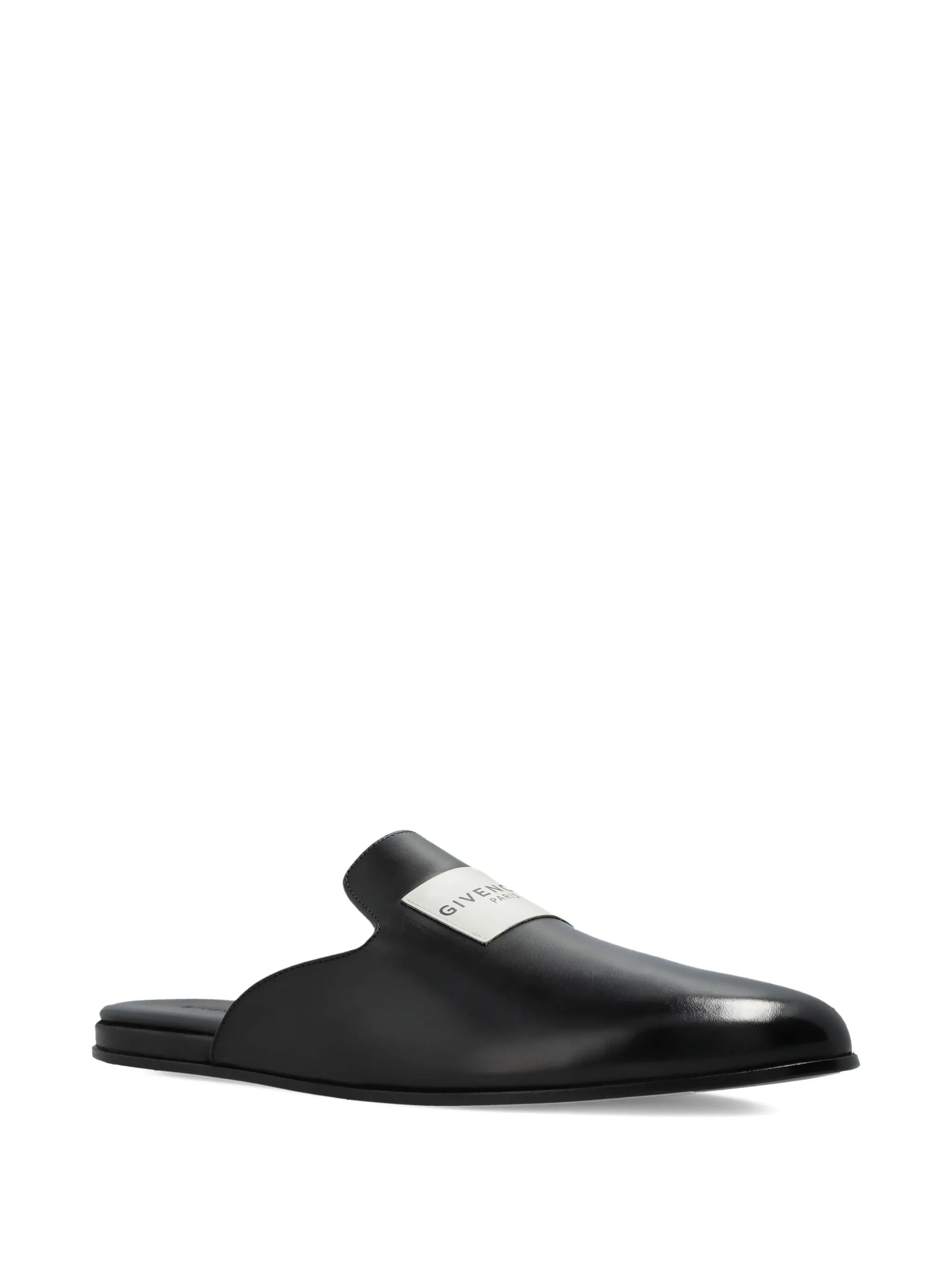 logo-patch leather mules