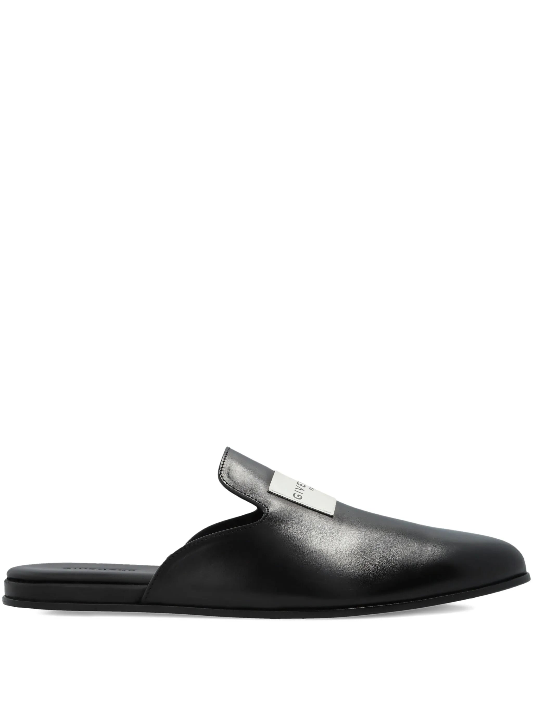logo-patch leather mules