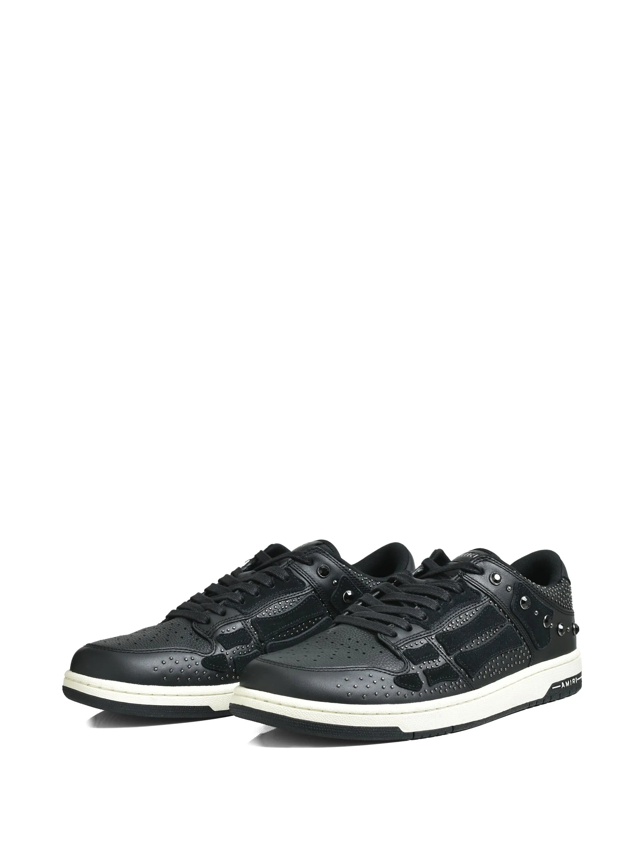 perforated studded lace-up sneakers