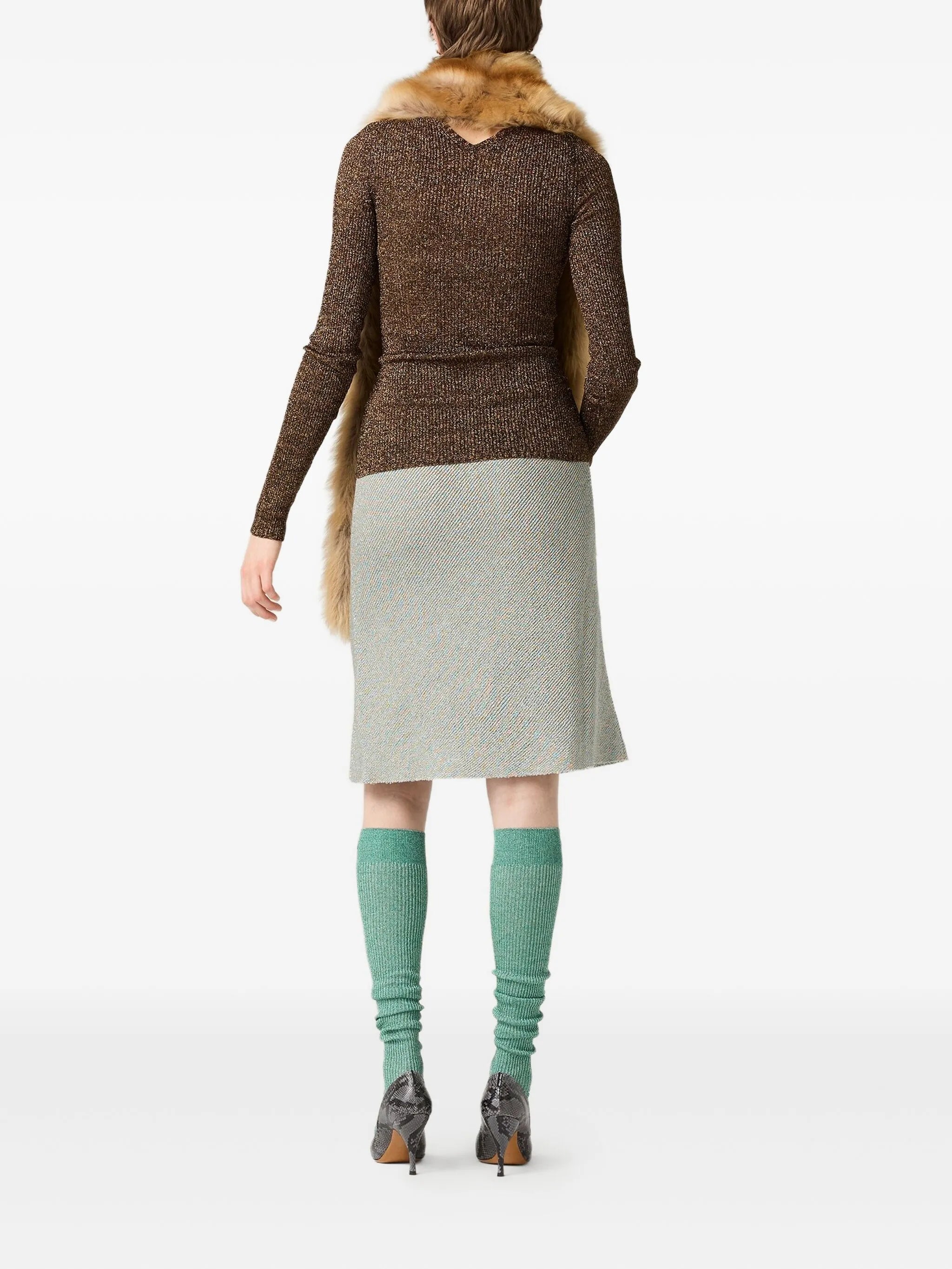 ribbed-knit flared skirt