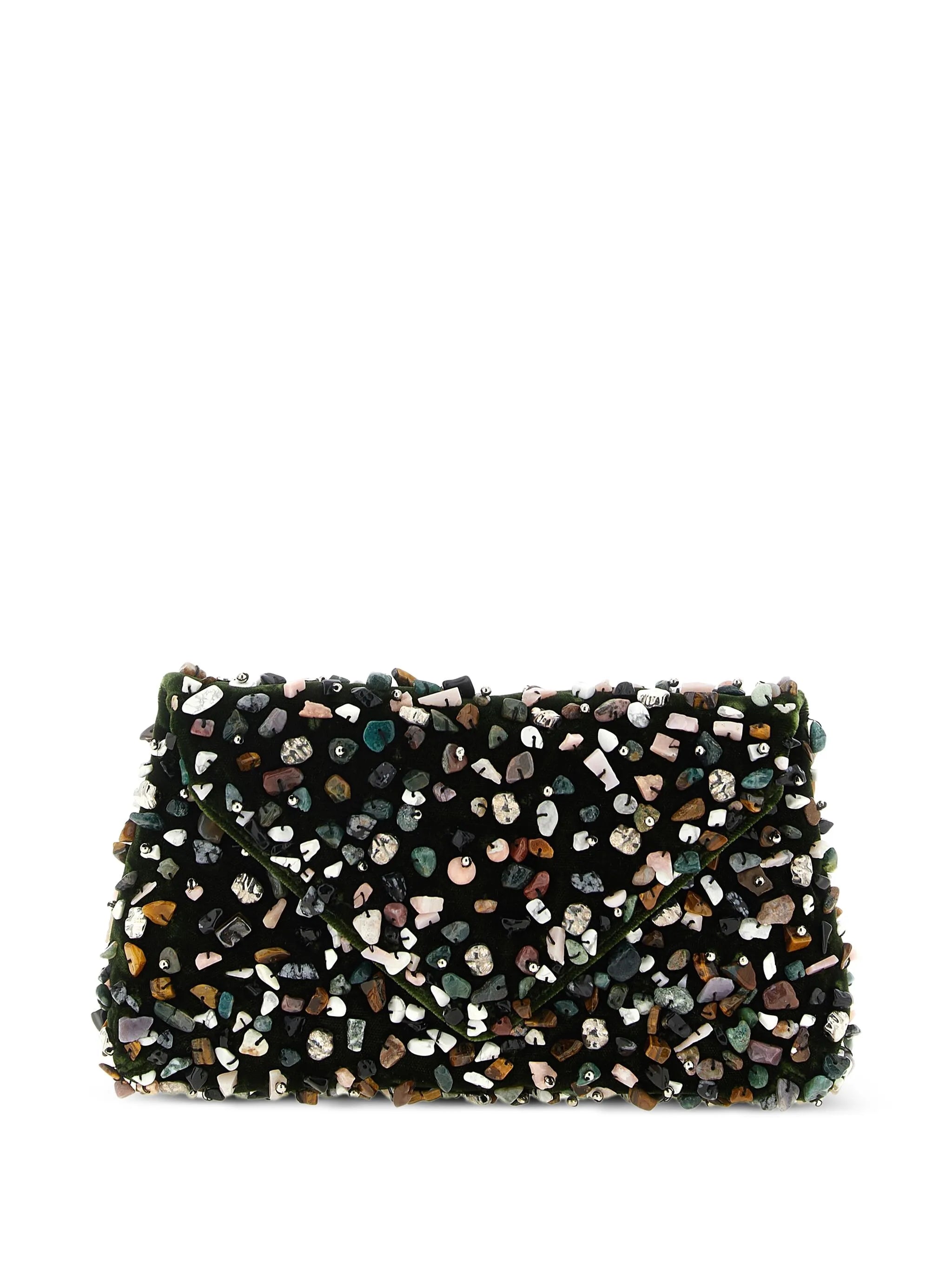 stone-embellished envelope clutch bag