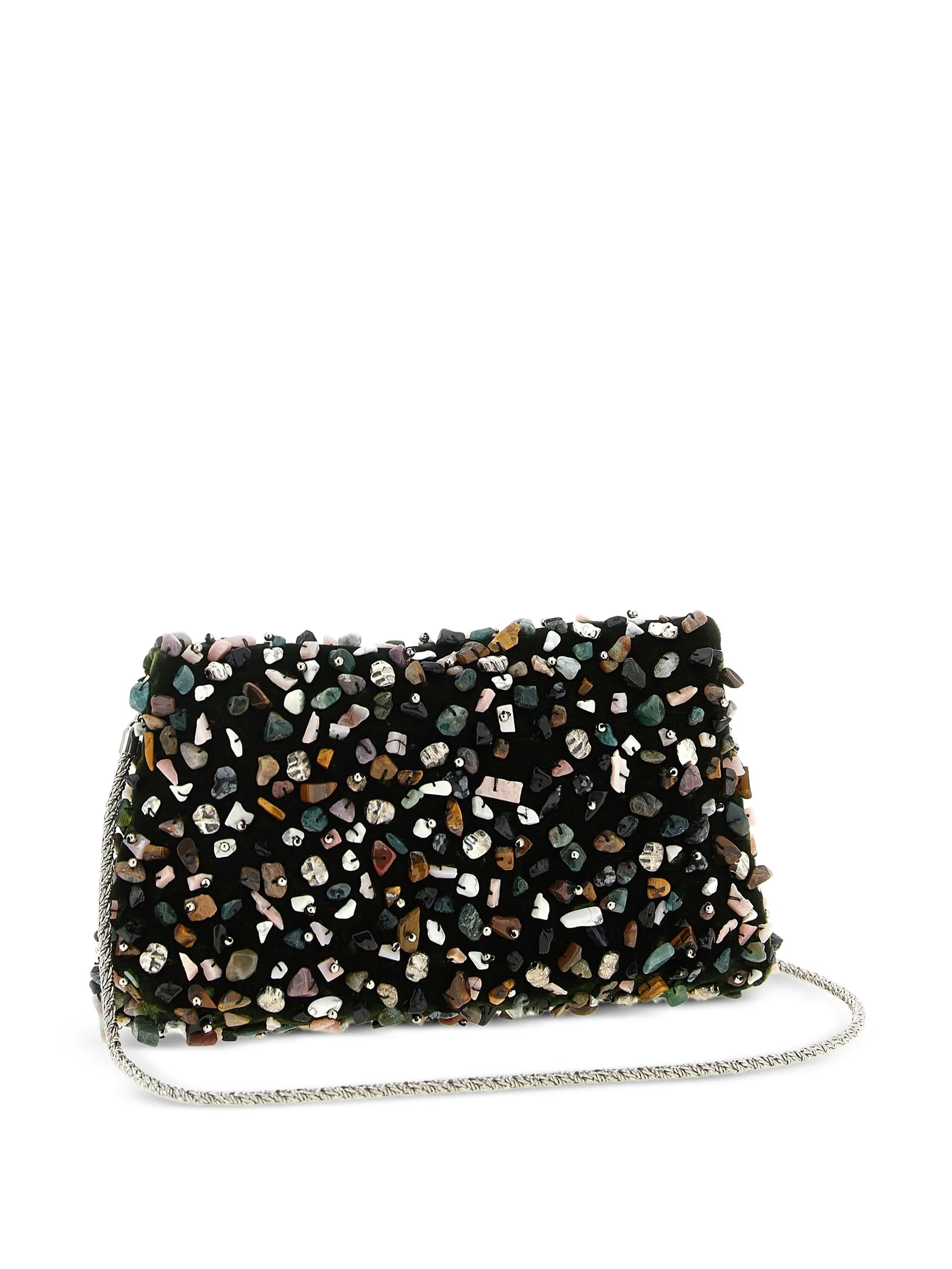 stone-embellished envelope clutch bag