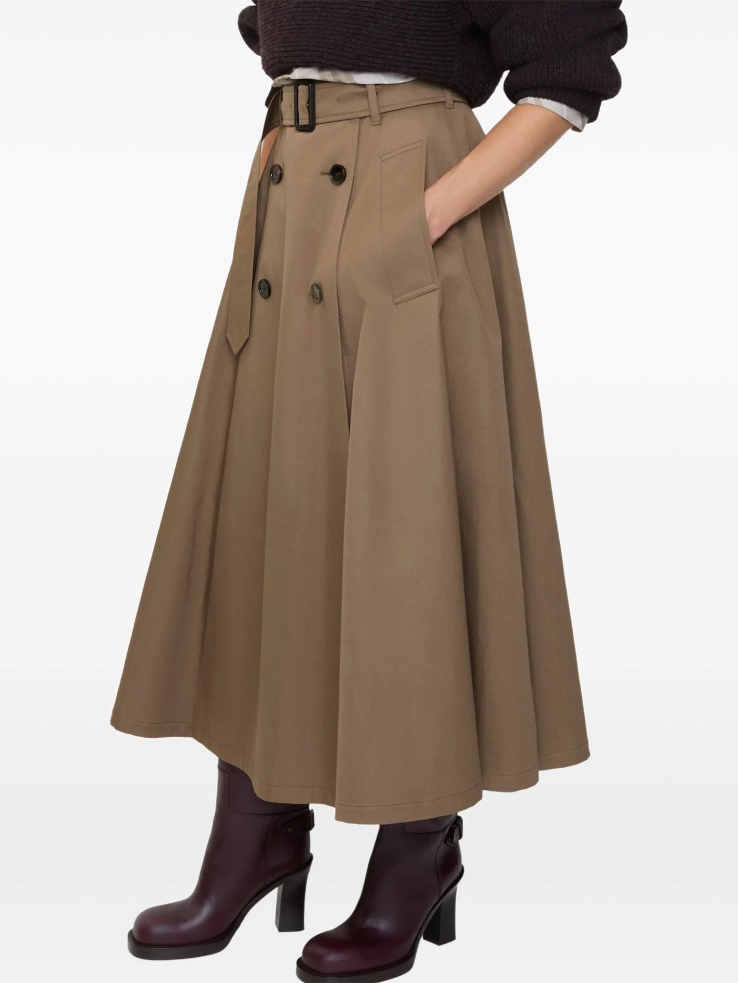 gabardine trench midi skirt