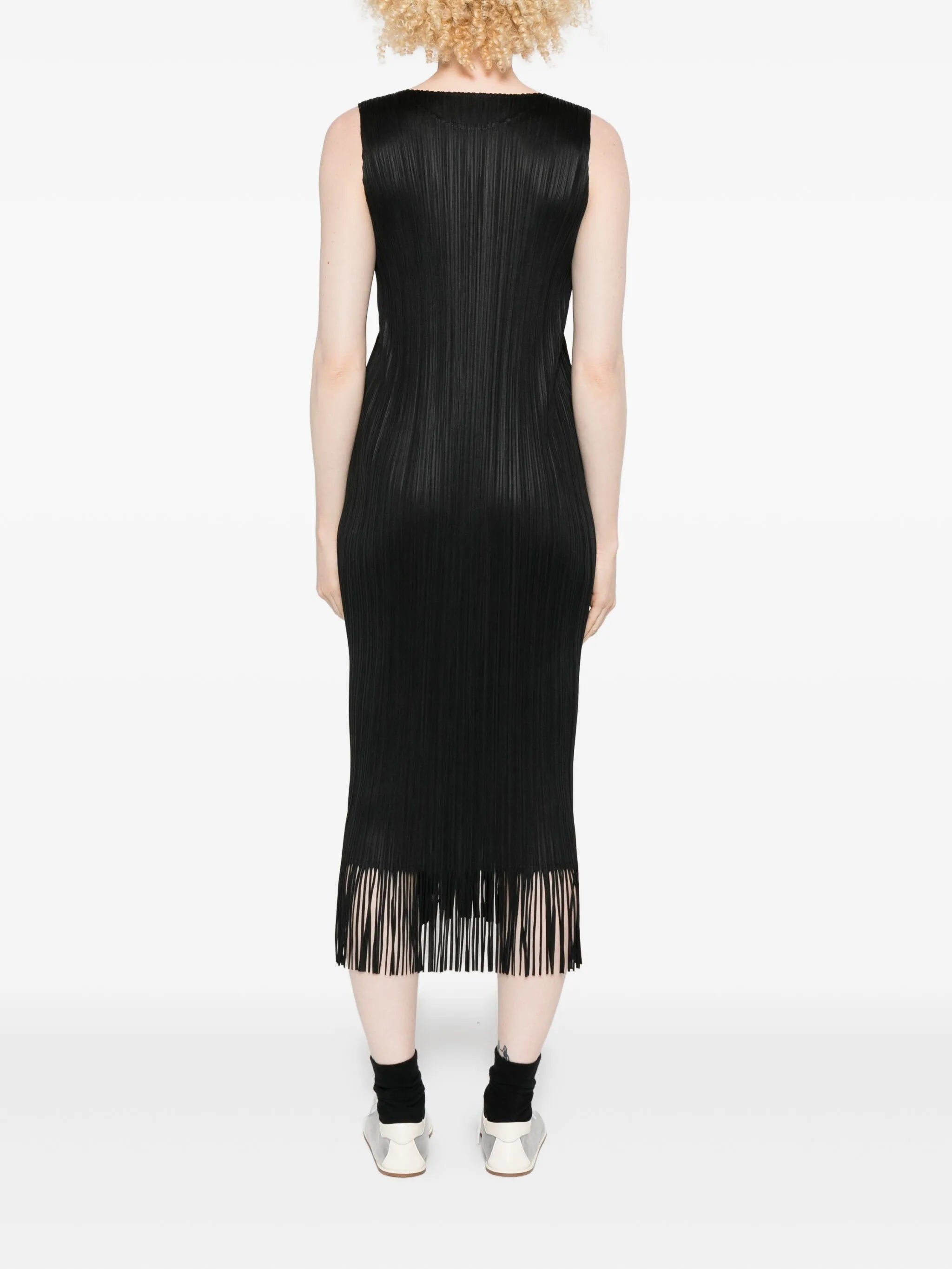 Wave pleated-fringe midi dress