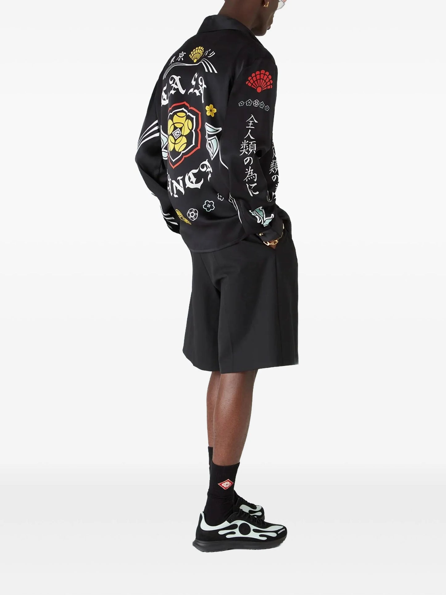 emblem silk long-sleeve shirt