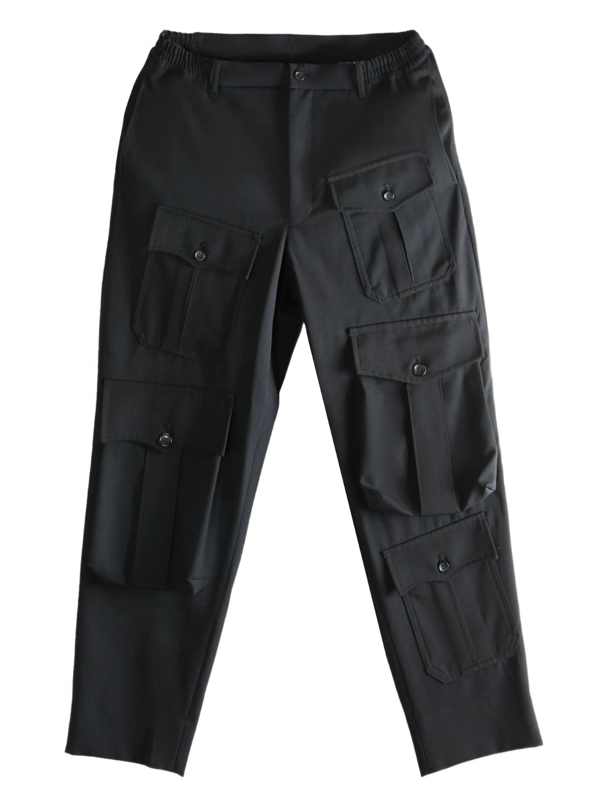 multiple-pocket wool trousers