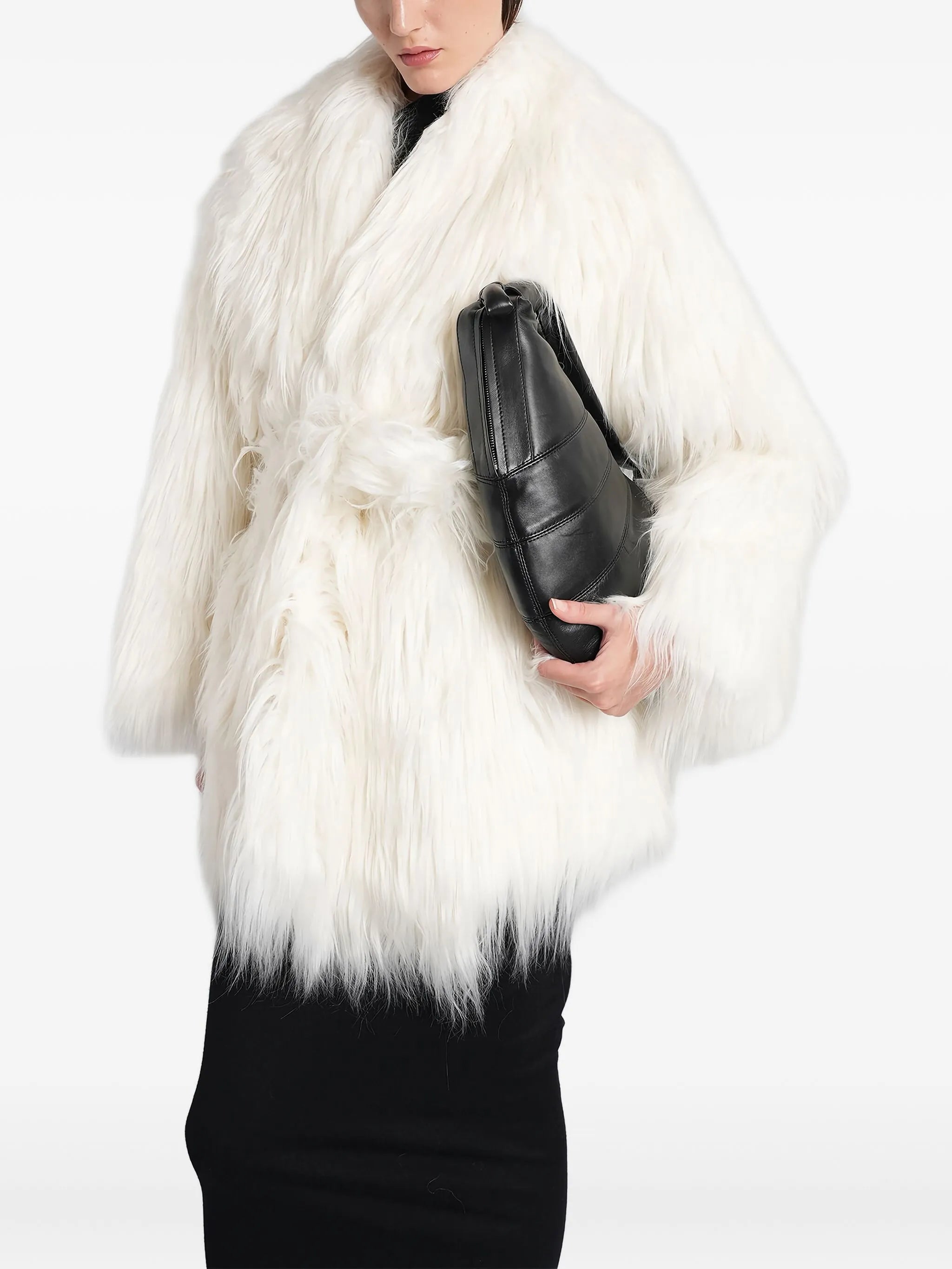 belted faux-fur coat