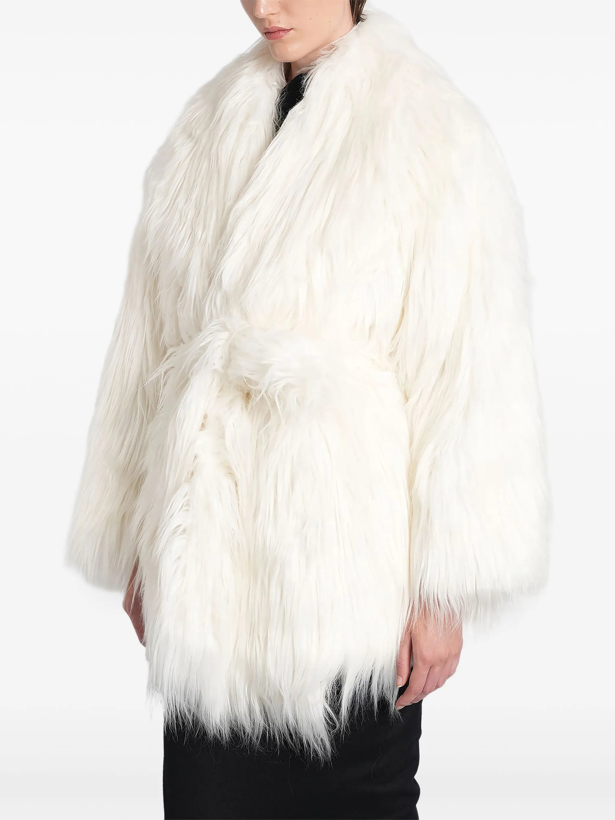 belted faux-fur coat