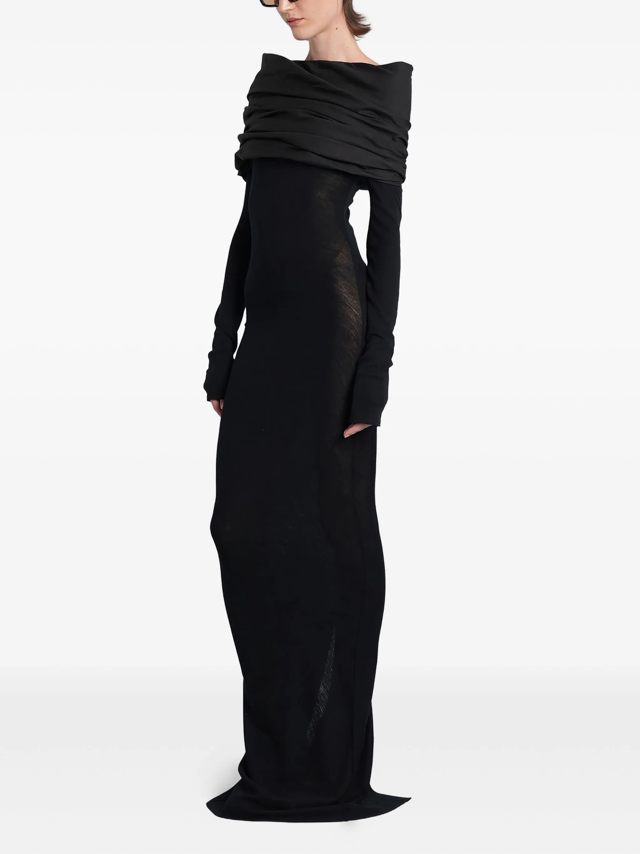 draped-shoulder maxi dress