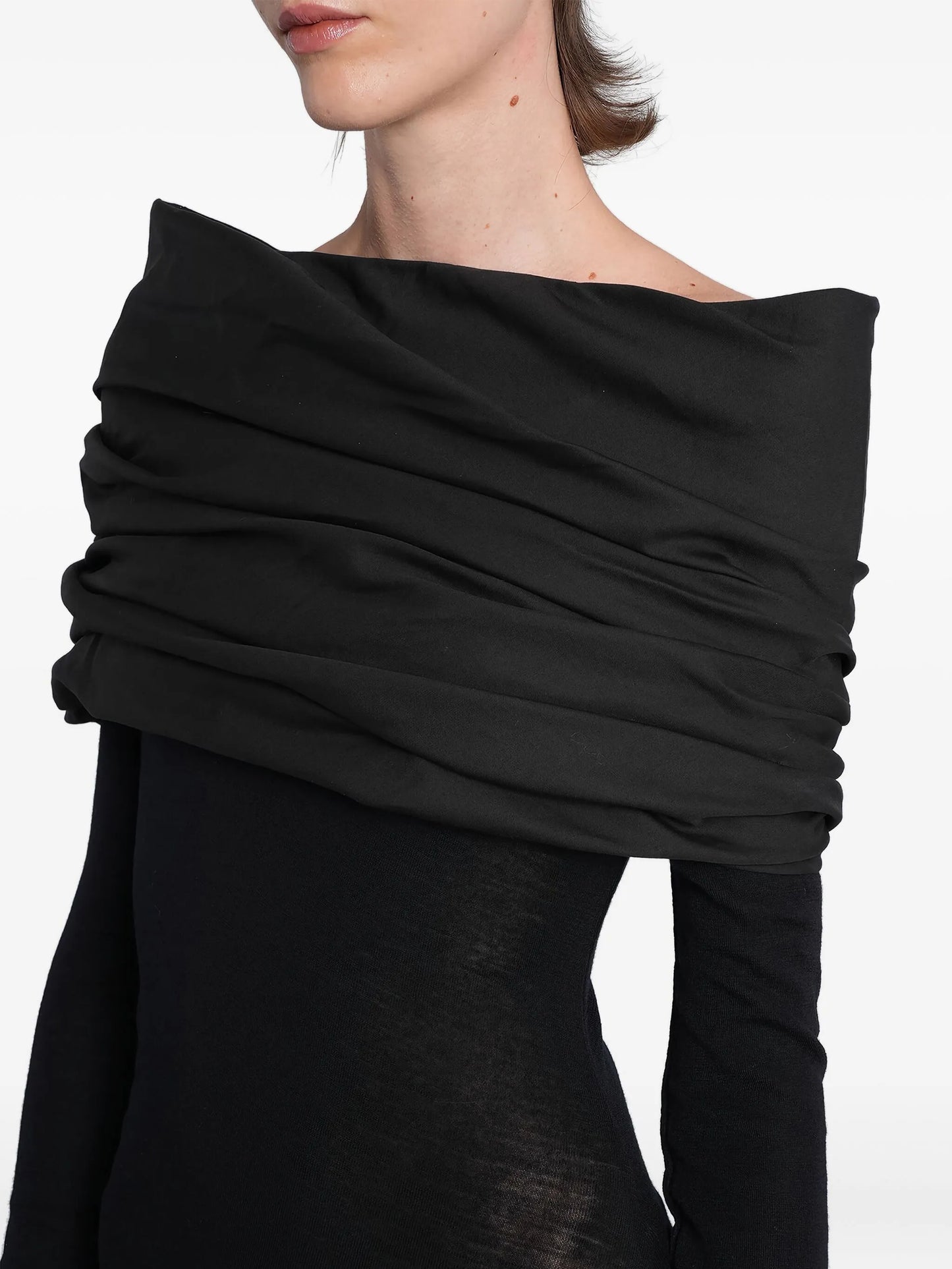 draped-shoulder maxi dress