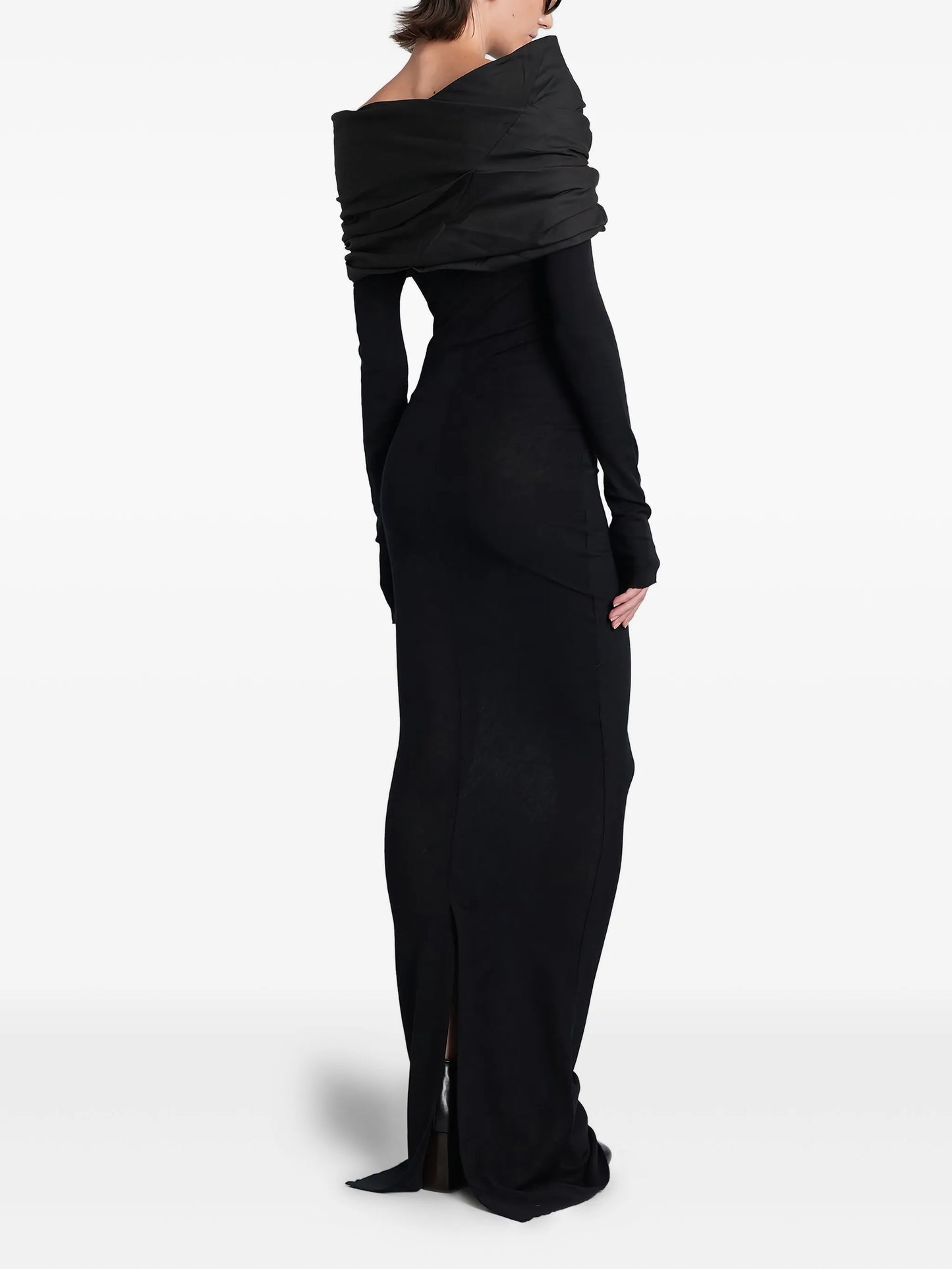 draped-shoulder maxi dress