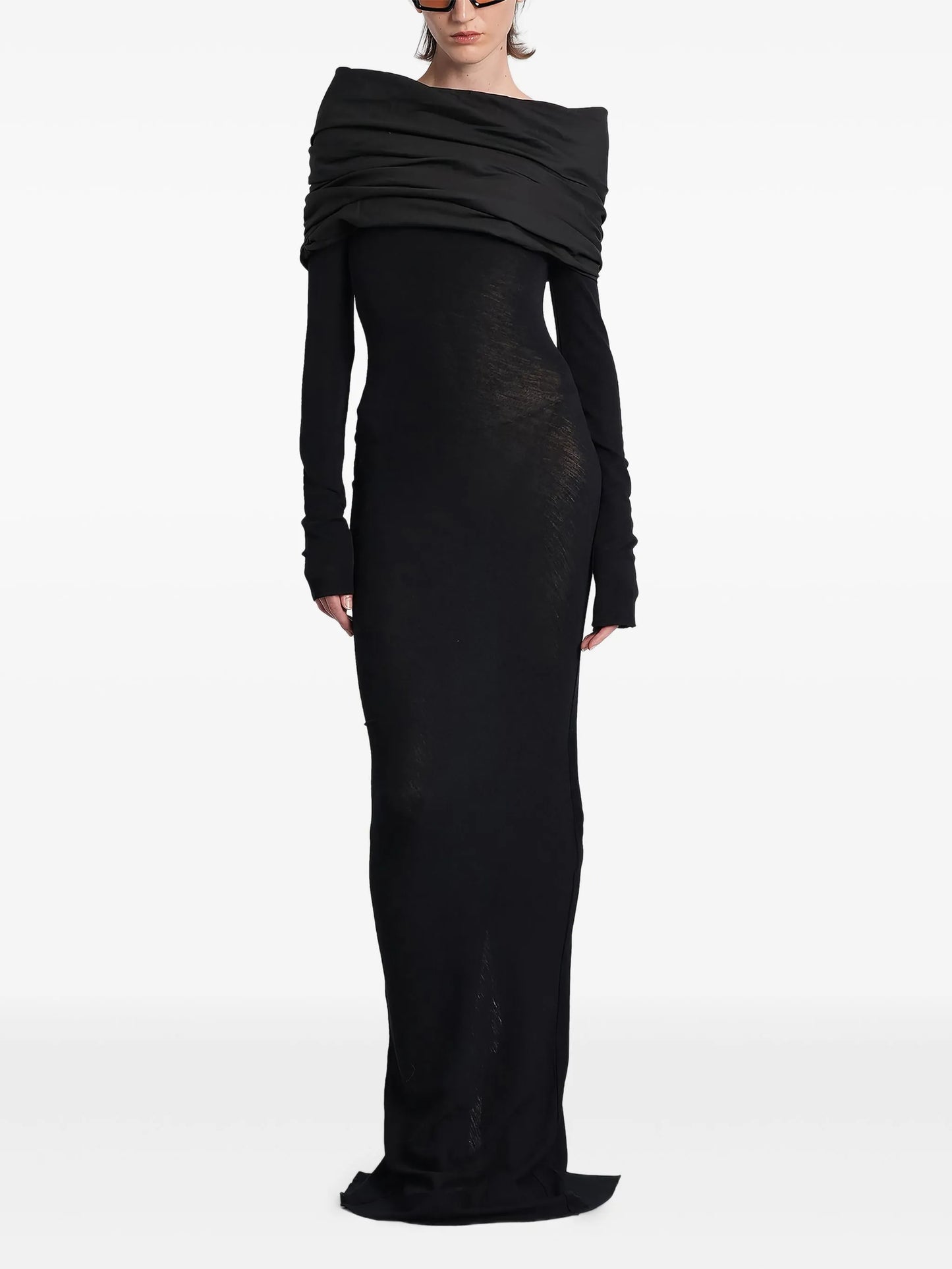draped-shoulder maxi dress