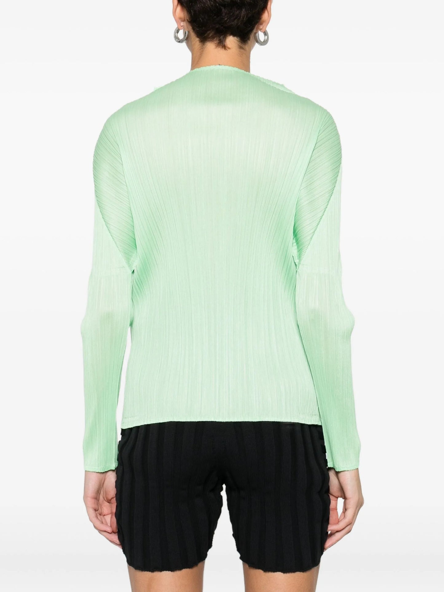high-neck pleated blouse