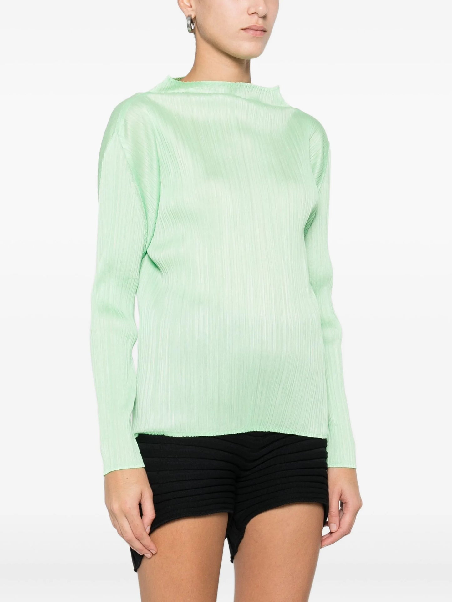 high-neck pleated blouse