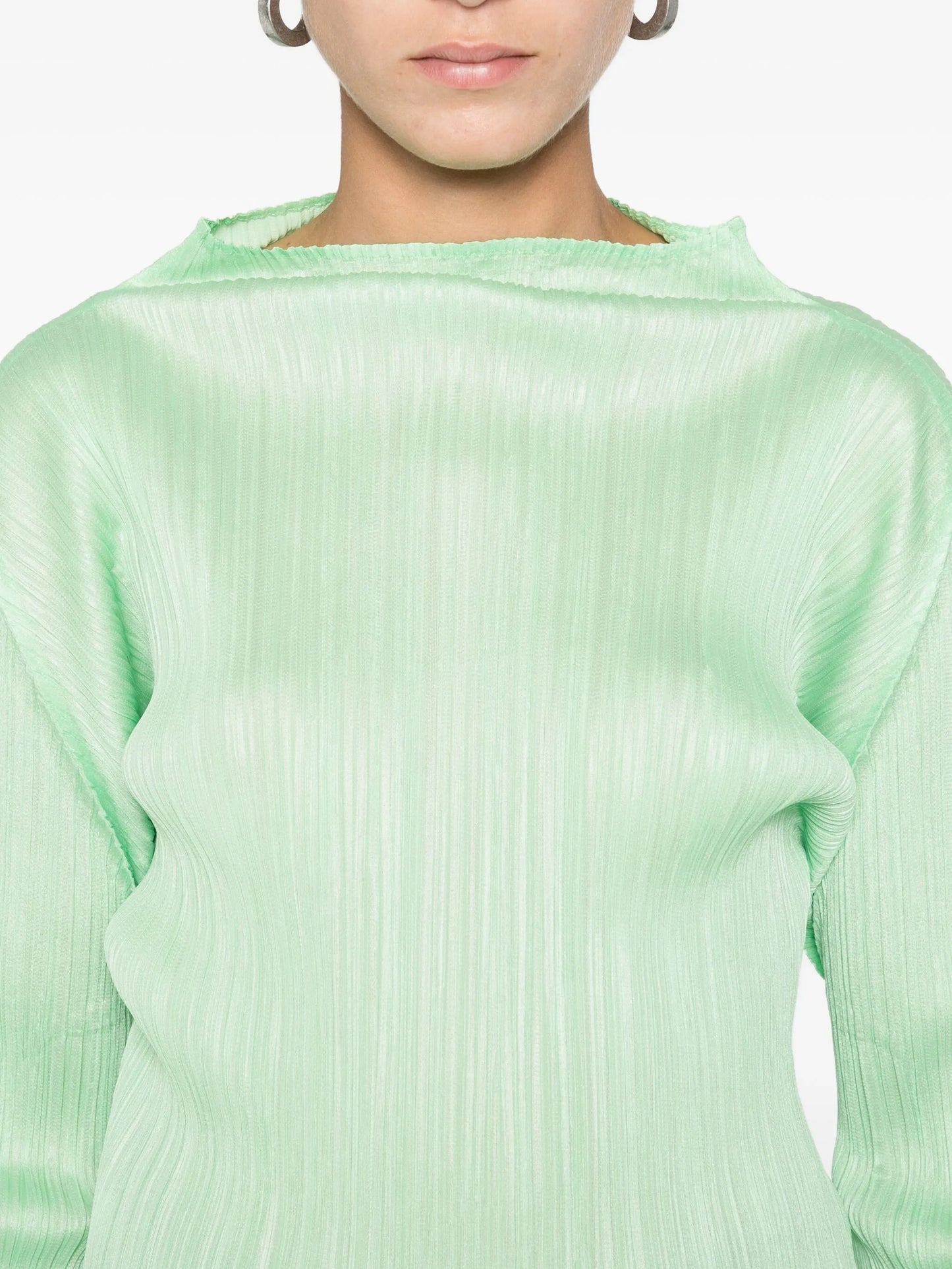 high-neck pleated blouse