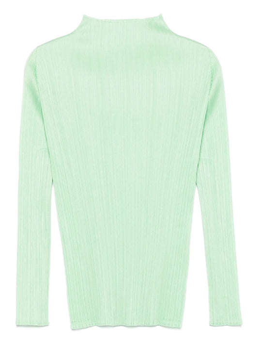 high-neck pleated blouse